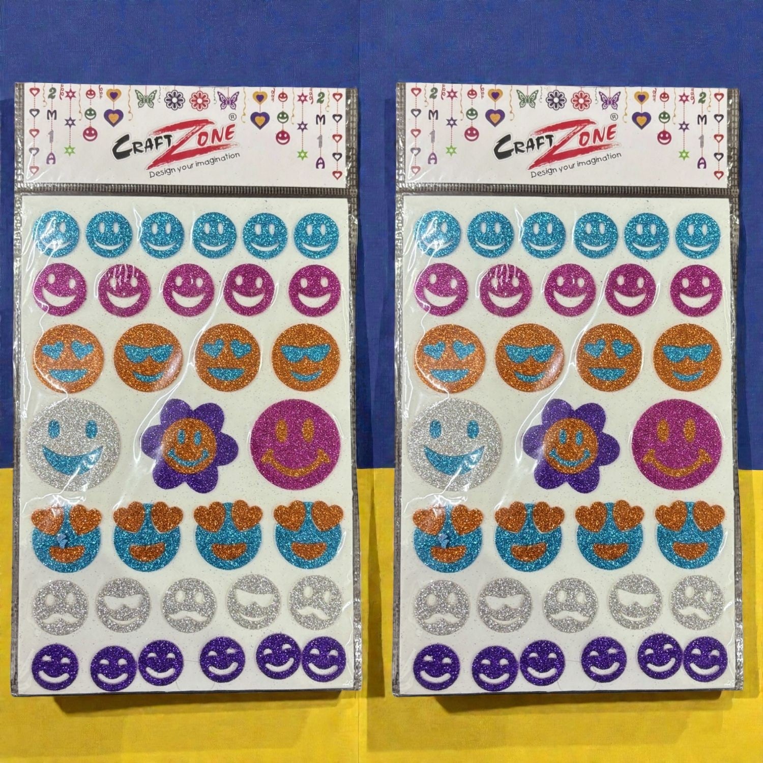 Glitter Sticker Set with Smile & Flower Design | Glitter Foam Sheet Sticker | Self Adhesive Glitter Stickers for Kids Craft DIY Projects Scrapbooking School Use - (pack Of 1) - Apkamart #Style_Pack Of 2