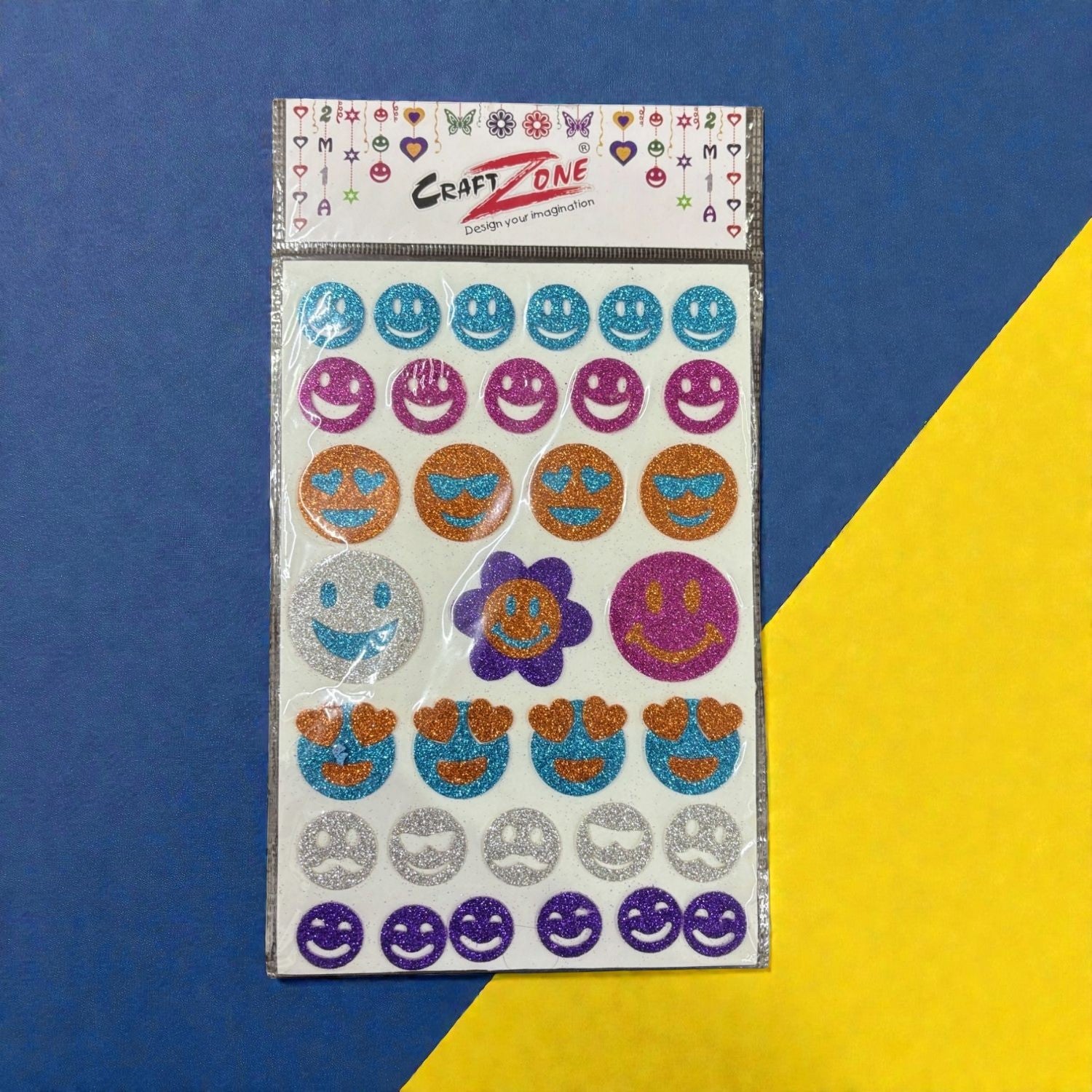 Glitter Sticker Set with Smile & Flower Design | Glitter Foam Sheet Sticker | Self Adhesive Glitter Stickers for Kids Craft DIY Projects Scrapbooking School Use - (pack Of 1) - Apkamart #Style_Pack Of 1