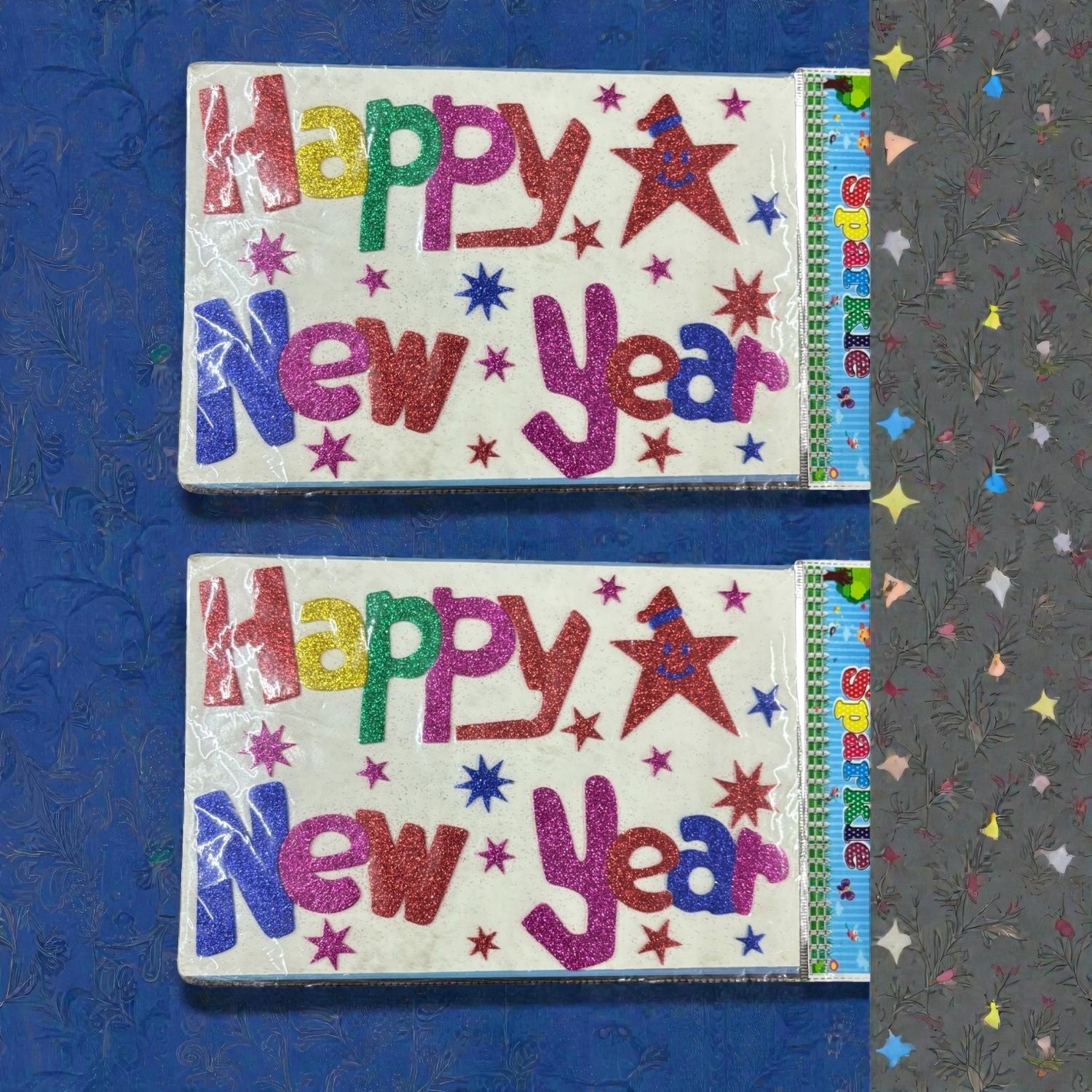 Glitter Sticker Set with Happy New Year Design | Glitter Foam Sheet Sticker | Self Adhesive Glitter Stickers for Kids Craft DIY Projects Scrapbooking School Use - Apkamart #Style_Pack Of 2