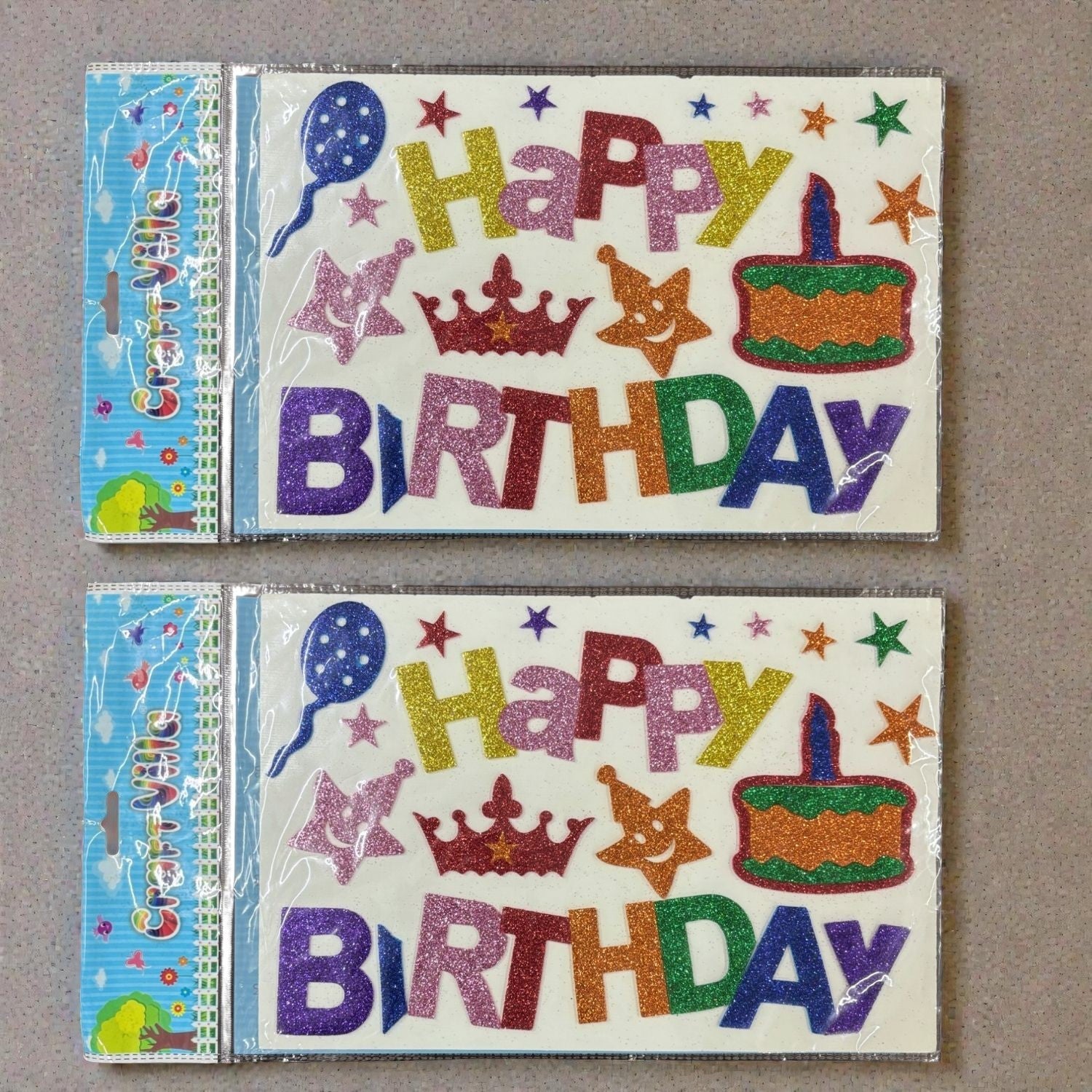 Glitter Sticker Set with Happy Birthday Design | Glitter Foam Sheet Sticker | Self Adhesive Glitter Stickers for Kids Craft DIY Projects Scrapbooking School Use - Apkamart #Style_Pack Of 2