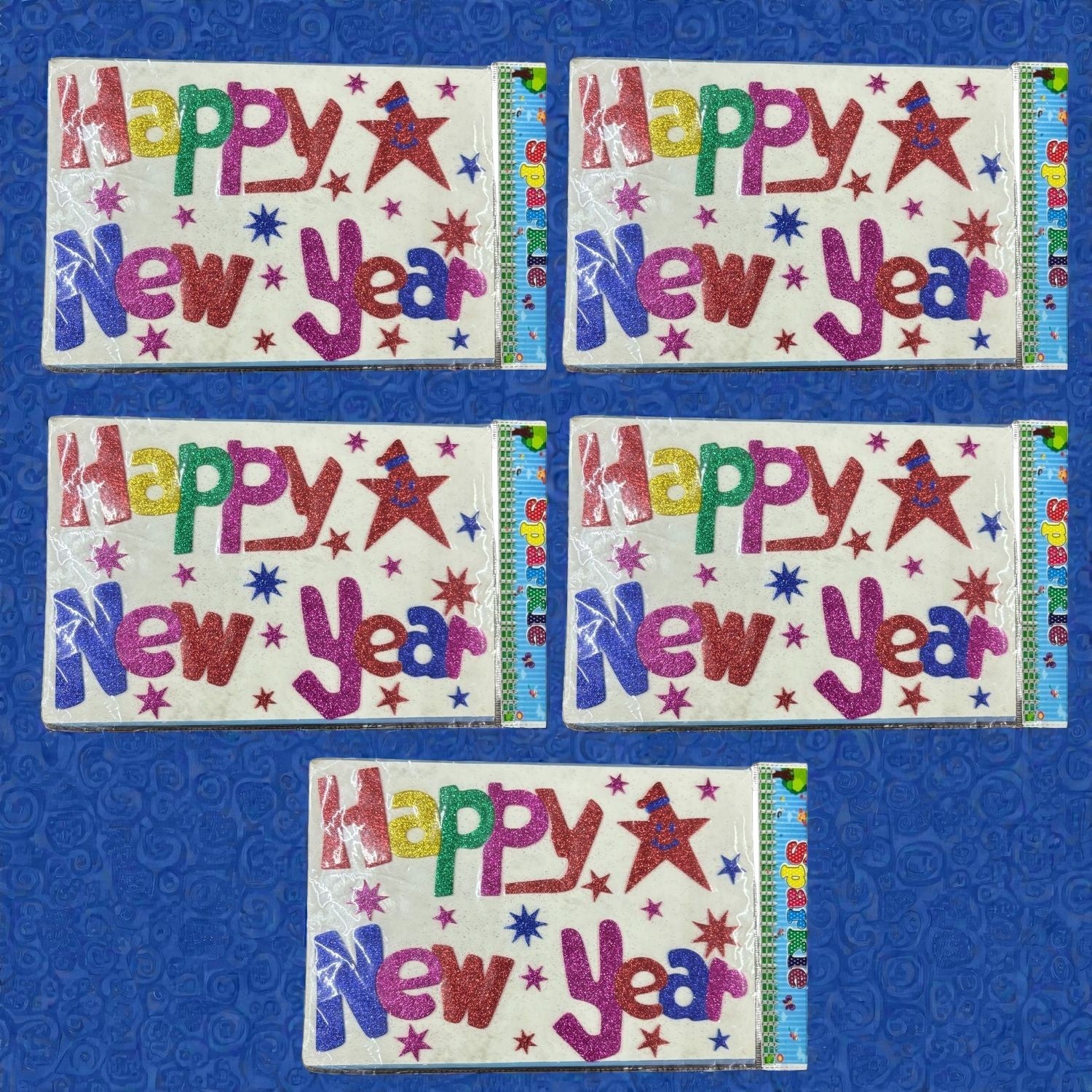 Glitter Sticker Set with Happy New Year Design | Glitter Foam Sheet Sticker | Self Adhesive Glitter Stickers for Kids Craft DIY Projects Scrapbooking School Use - Apkamart #Style_Pack Of 5