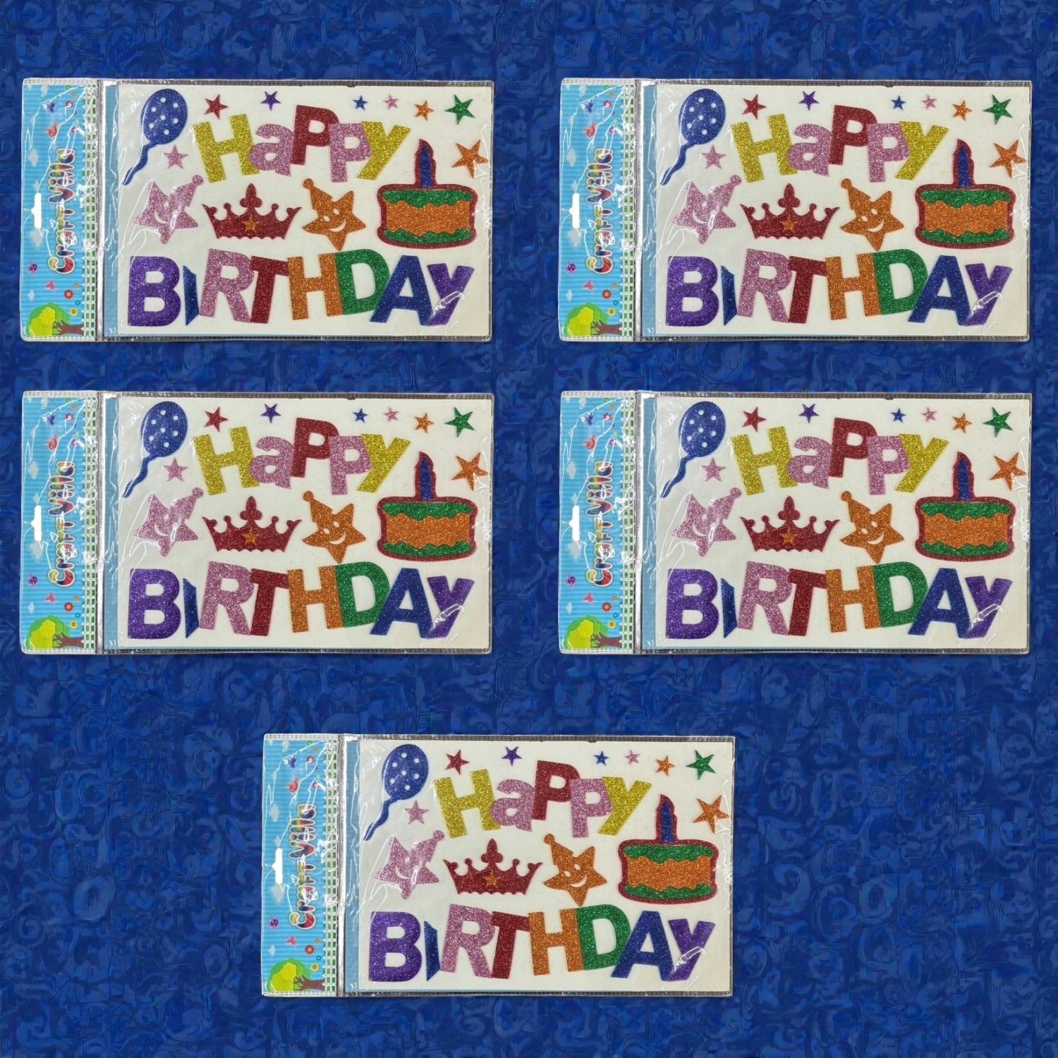 Glitter Sticker Set with Happy Birthday Design | Glitter Foam Sheet Sticker | Self Adhesive Glitter Stickers for Kids Craft DIY Projects Scrapbooking School Use - Apkamart #Style_Pack Of 5
