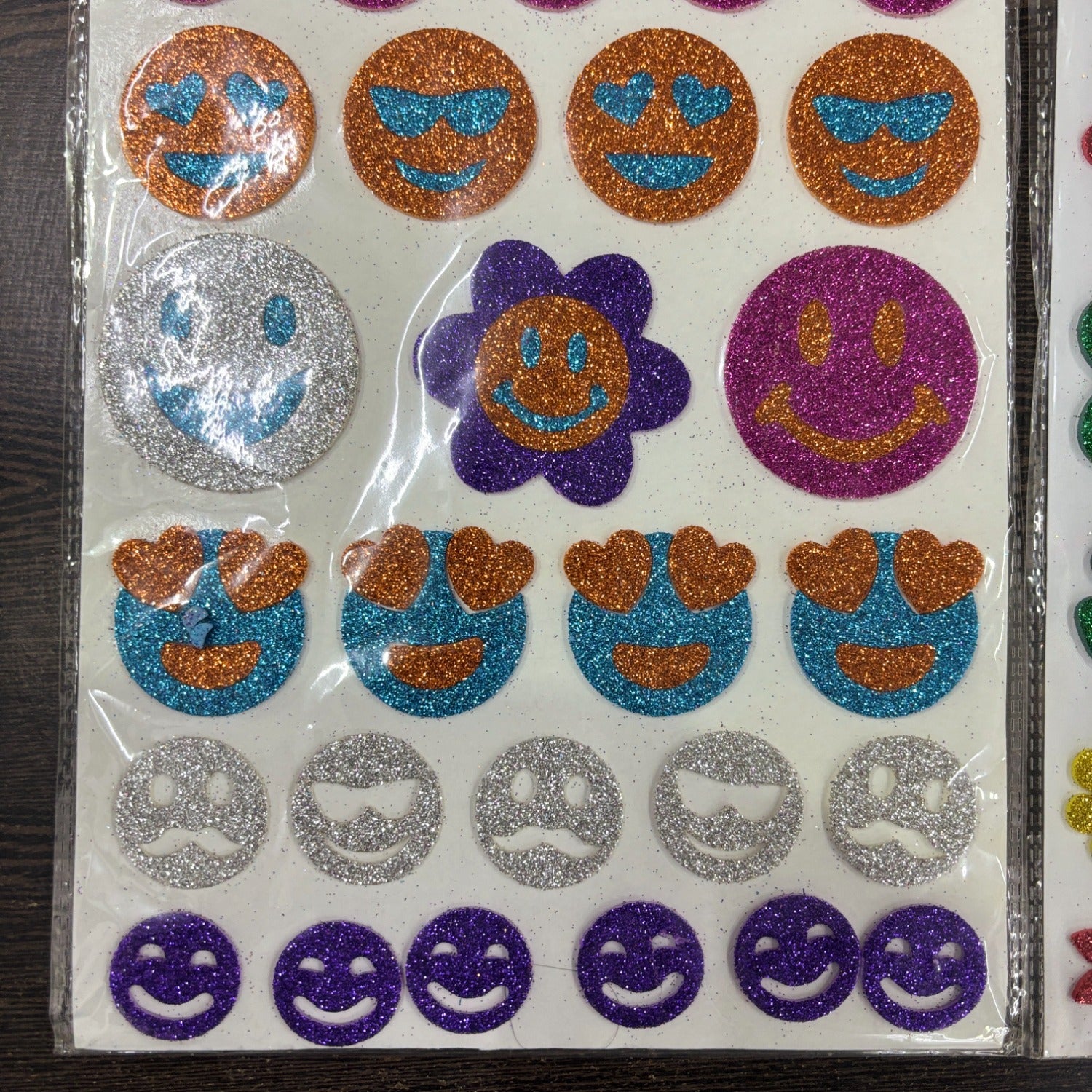 Glitter Sticker Set with Smile & Flower Design | Glitter Foam Sheet Sticker | Self Adhesive Glitter Stickers for Kids Craft DIY Projects Scrapbooking School Use - (pack Of 1)