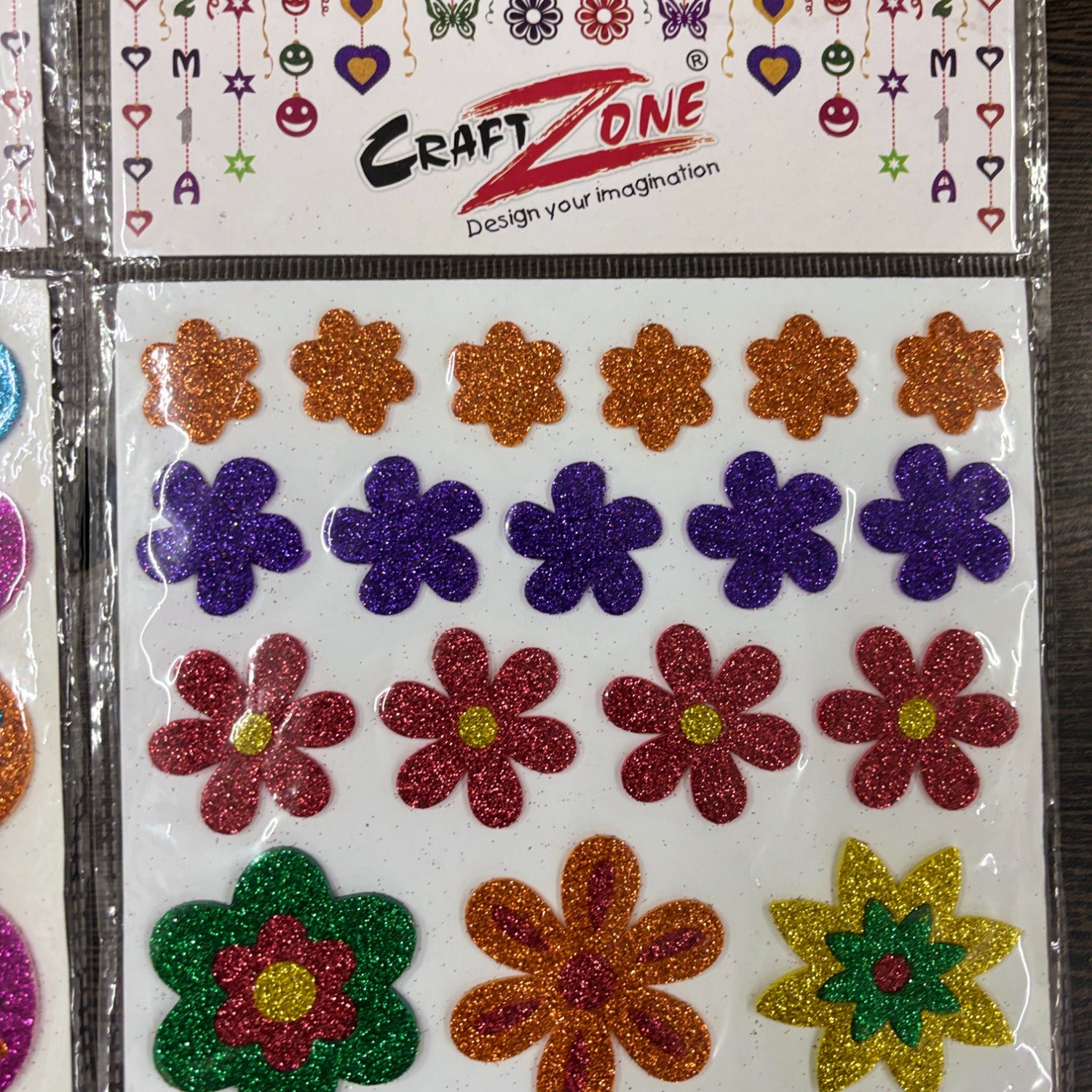 Glitter Sticker Set with Smile & Flower Design | Glitter Foam Sheet Sticker | Self Adhesive Glitter Stickers for Kids Craft DIY Projects Scrapbooking School Use - (pack Of 1)