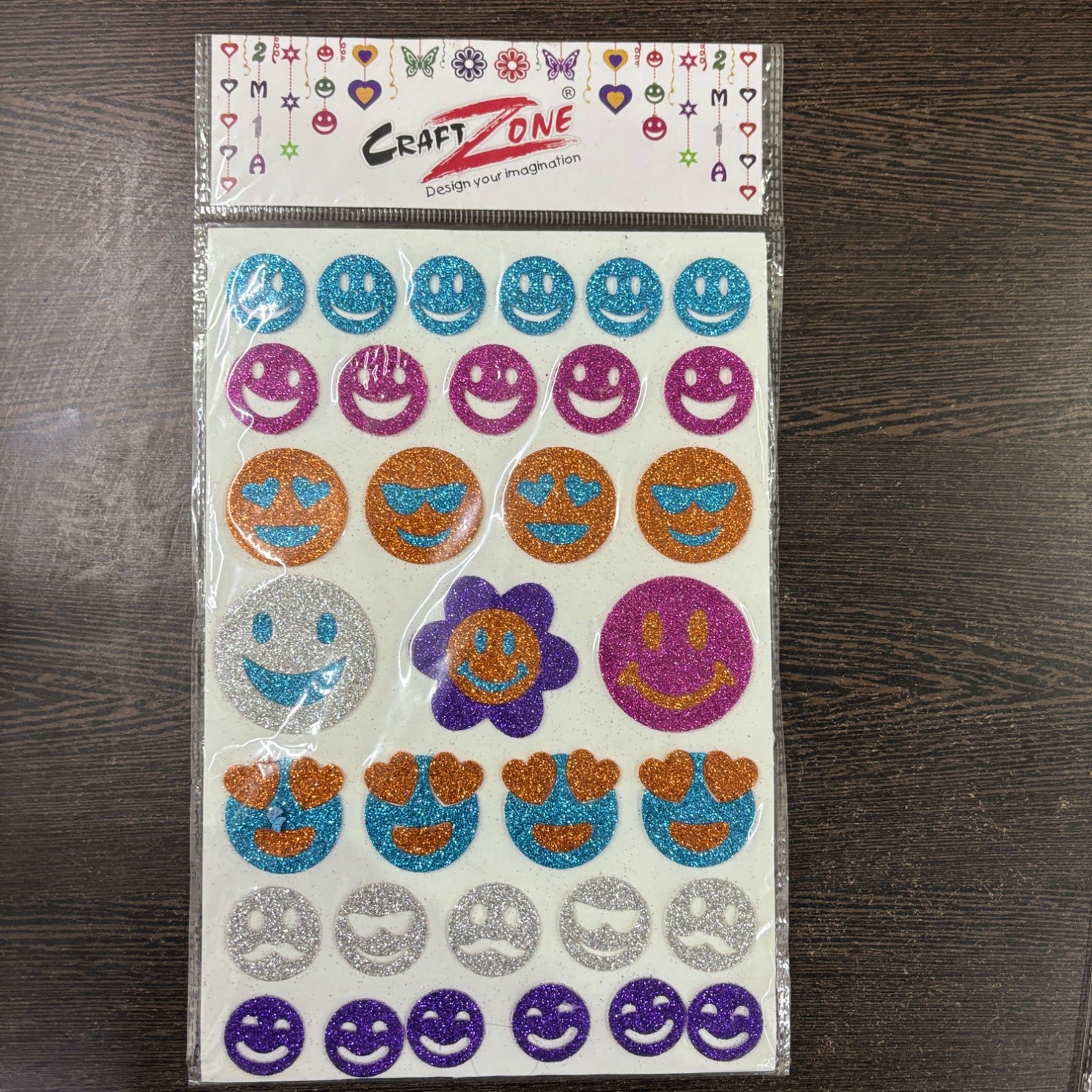 Glitter Sticker Set with Smile & Flower Design | Glitter Foam Sheet Sticker | Self Adhesive Glitter Stickers for Kids Craft DIY Projects Scrapbooking School Use - (pack Of 1)