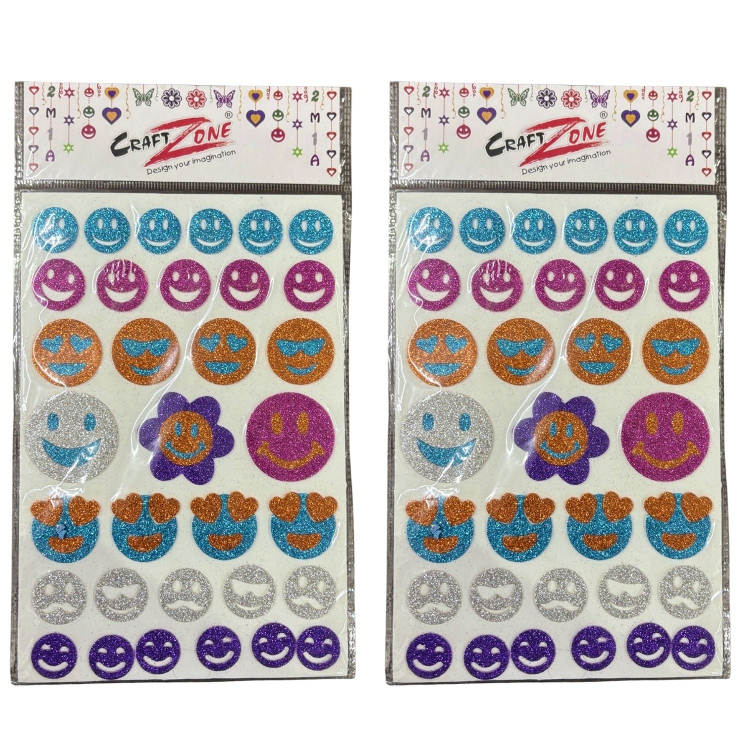 Glitter Sticker Set with Smile & Flower Design | Glitter Foam Sheet Sticker | Self Adhesive Glitter Stickers for Kids Craft DIY Projects Scrapbooking School Use - (pack Of 1) - Apkamart #Style_Pack Of 2