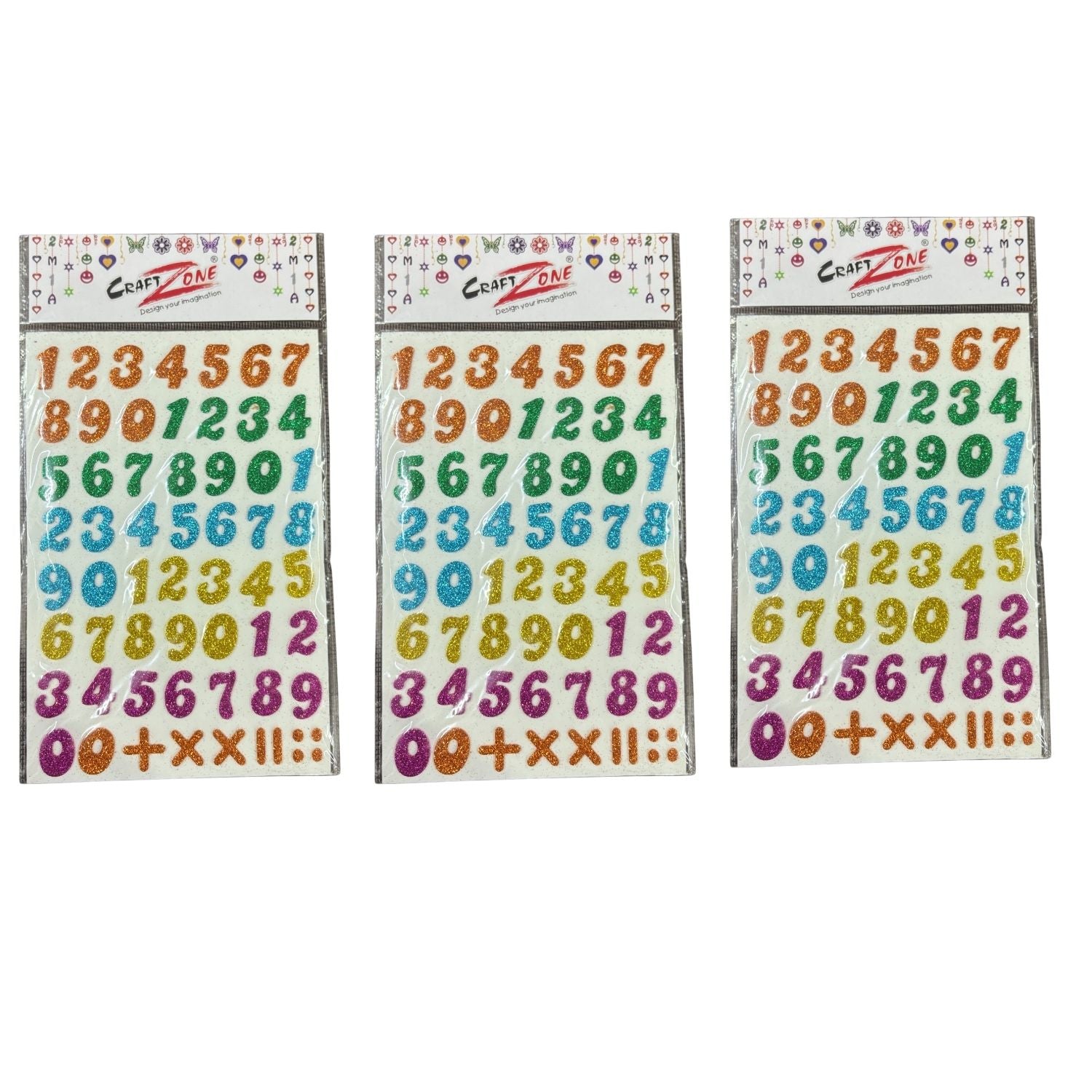 Glitter Sticker Set with Alphabet & Numbers Design | Glitter Foam Sheet Sticker | Self Adhesive Glitter Stickers for Kids Craft DIY Projects Scrapbooking School Use - Apkamart #Style_Pack Of 3