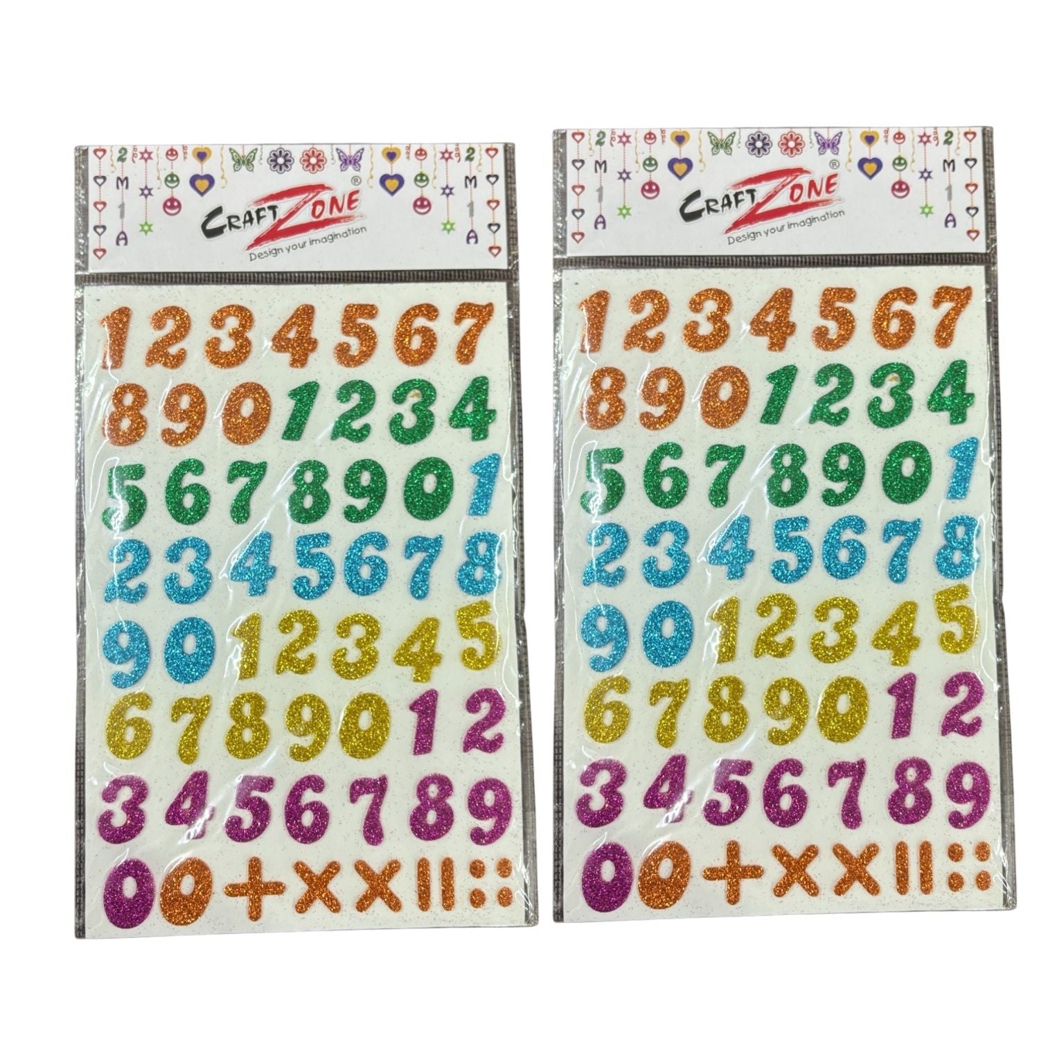 Glitter Sticker Set with Alphabet & Numbers Design | Glitter Foam Sheet Sticker | Self Adhesive Glitter Stickers for Kids Craft DIY Projects Scrapbooking School Use - Apkamart #Style_Pack Of 2