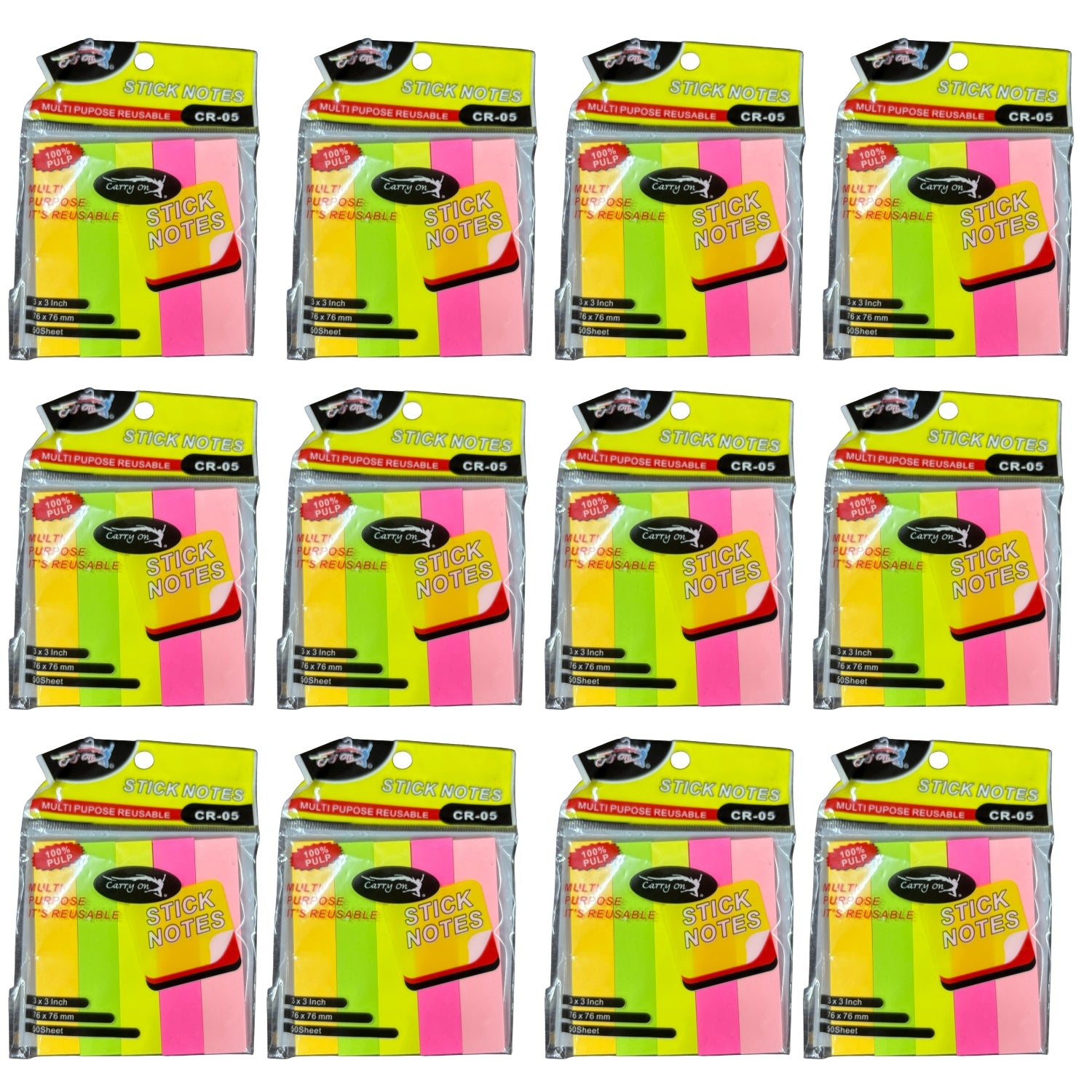 Sticky Notes| Small Removable Sticky Note Pad for Office & Study | Sticky Notes for Book Tabs & Sticker Notes Paper Organiser Multicolor Memo Pads - Apkamart #Style_Pack of 12