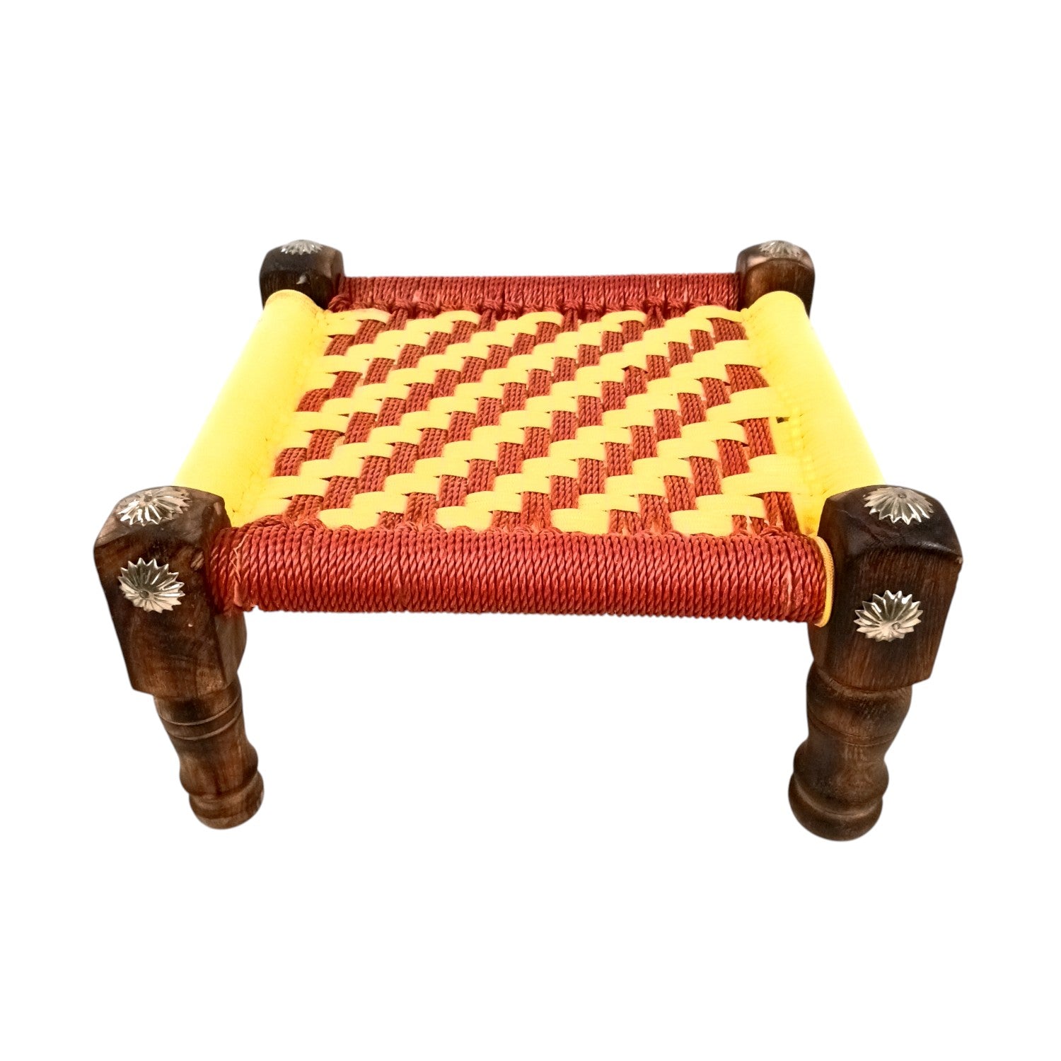 Wooden Pidha Stool | Rajasthani Handicraft Mudda Pidda Bajot | Small-Sized Khatli Charpai Chowki - 11 Inch - Apkamart #Style_Design 1