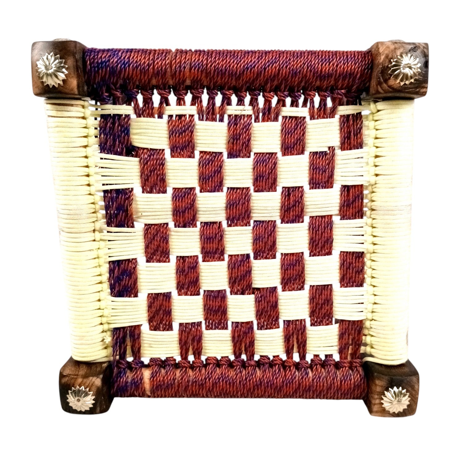 Wooden Pidha Stool | Rajasthani Handicraft Mudda Pidda Bajot | Small-Sized Khatli Charpai Chowki - 11 Inch - Apkamart #Style_Design 1