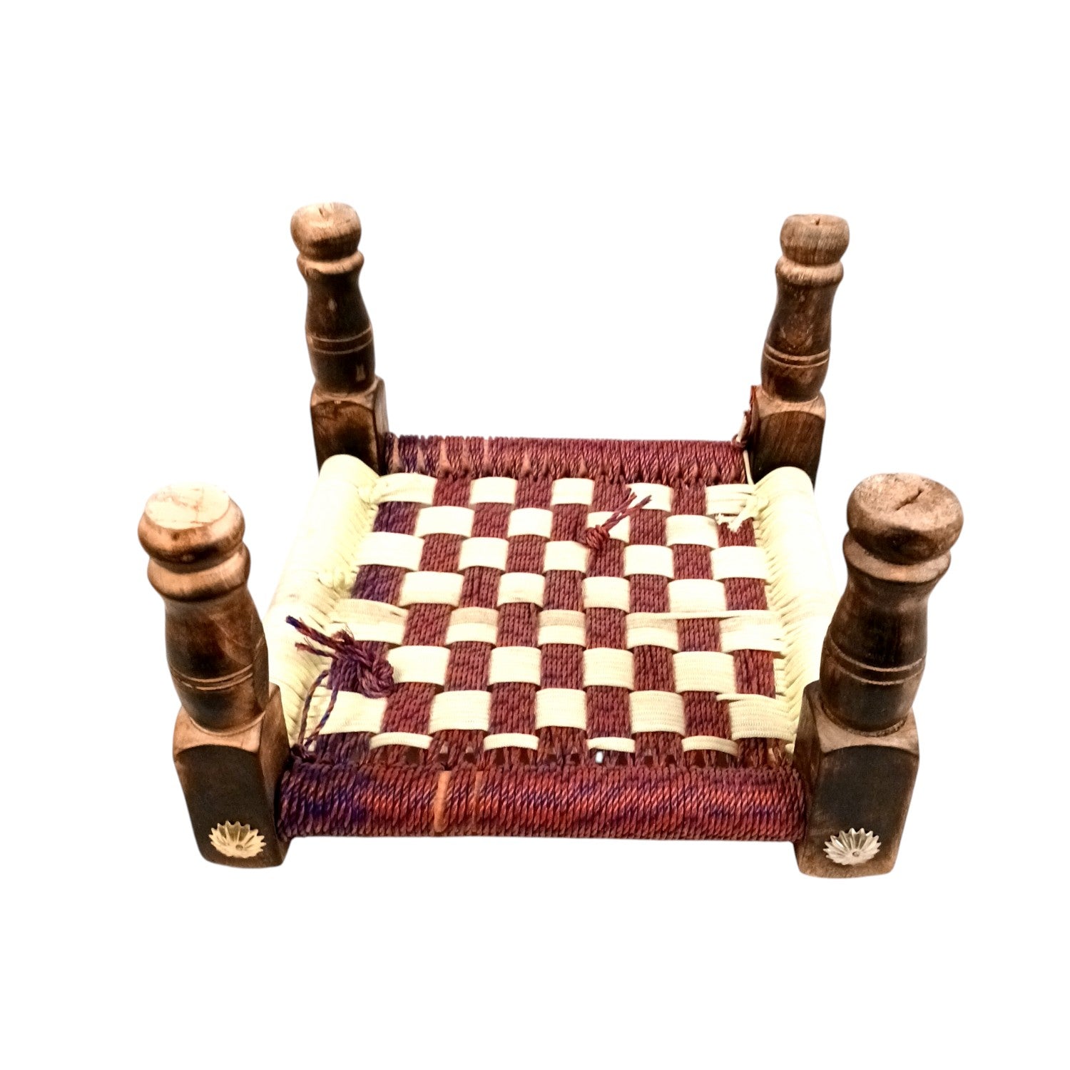 Wooden Pidha Stool | Rajasthani Handicraft Mudda Pidda Bajot | Small-Sized Khatli Charpai Chowki - 11 Inch - Apkamart #Style_Design 1