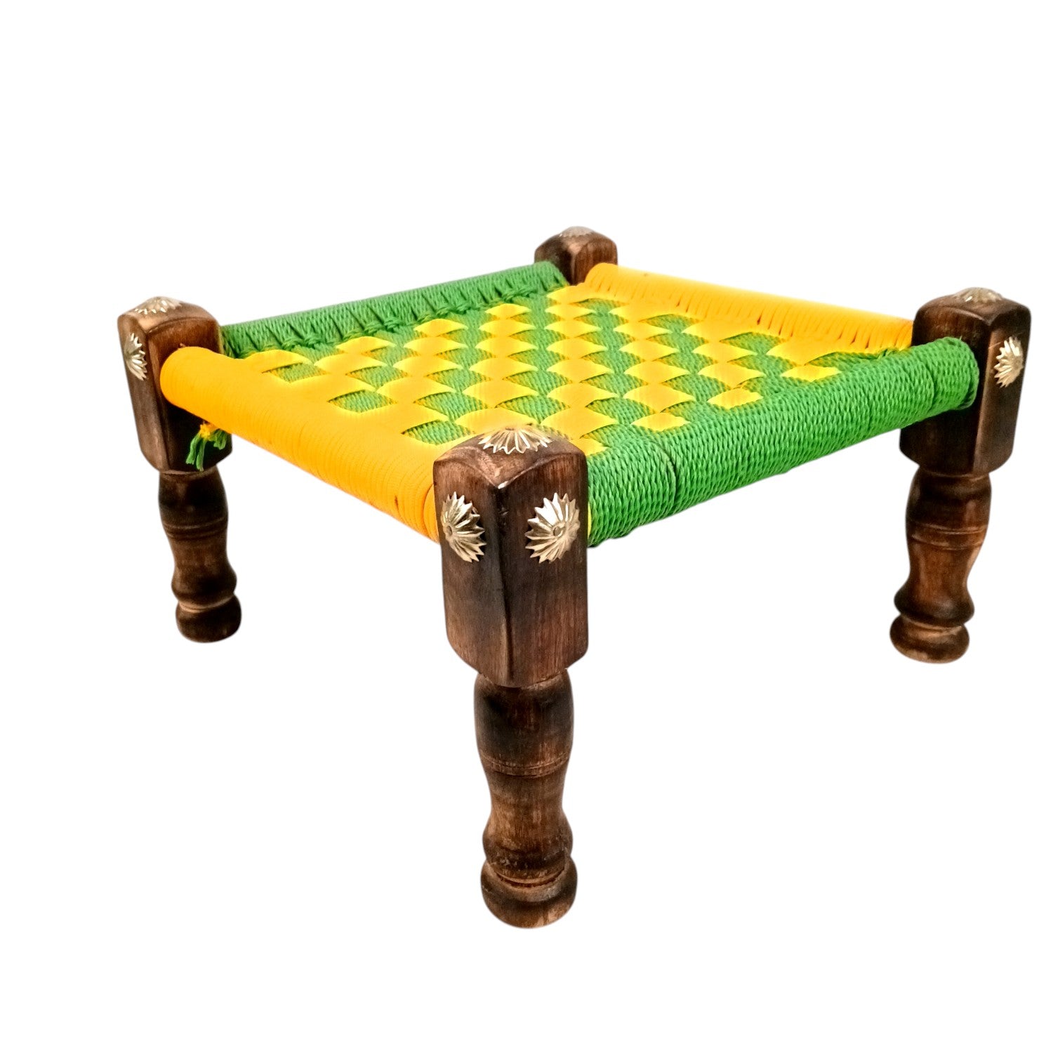 Wooden Pidha Stool | Rajasthani Handicraft Mudda Pidda Bajot | Small-Sized Khatli Charpai Chowki - 11 Inch - Apkamart #Style_Design 2
