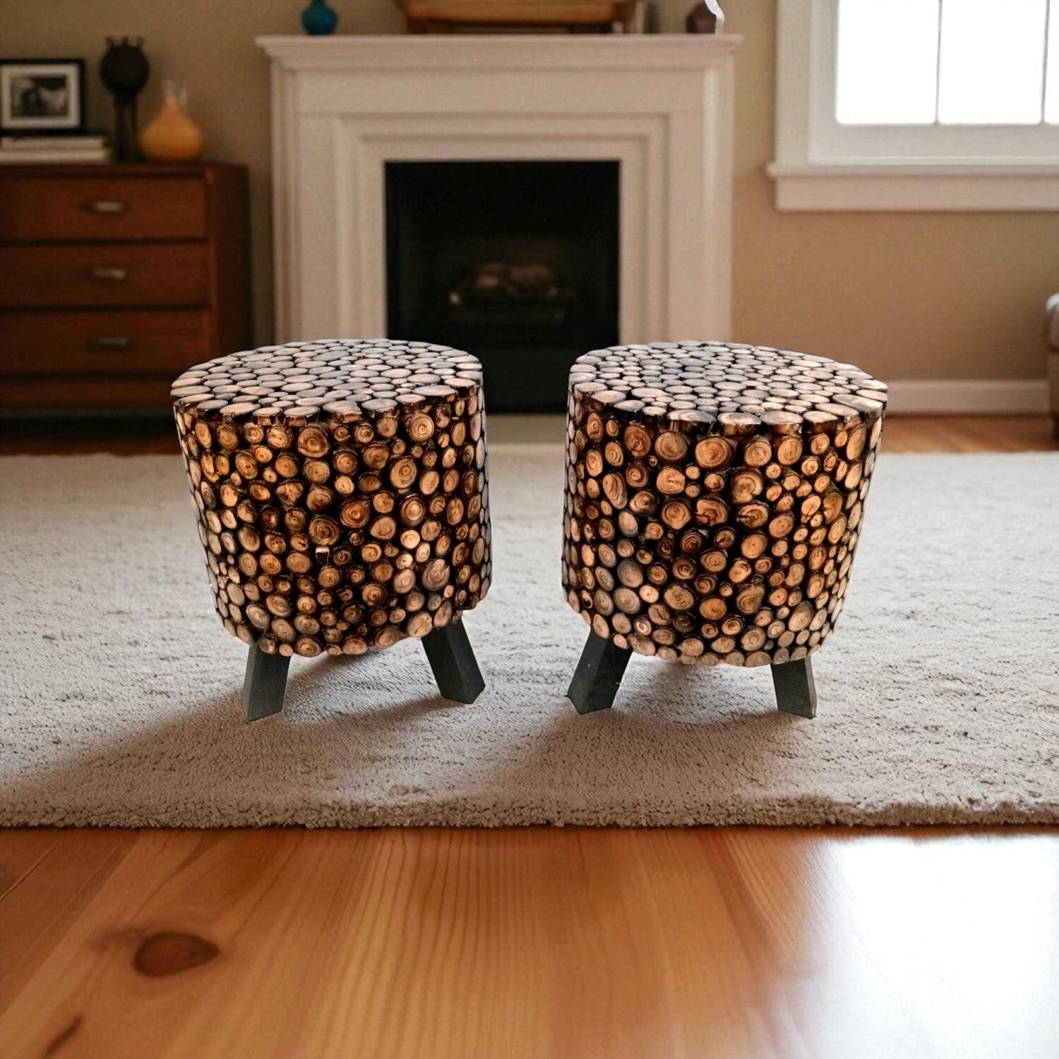 Wooden Stool Side Table | Handicraft End Table | Bed Side Table - For Living room, Sitting, Home Decor, Sofa Corner & Gifts - 15 Inch - Apkamart