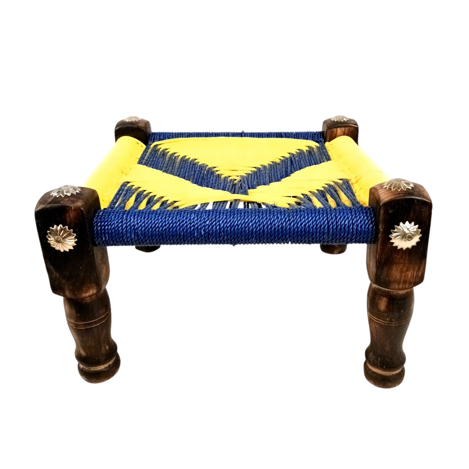 Wooden Pidha Stool | Rajasthani Handicraft Mudda Pidda Bajot | Small-Sized Khatli Charpai Chowki - 11 Inch - Apkamart #Style_Design 1