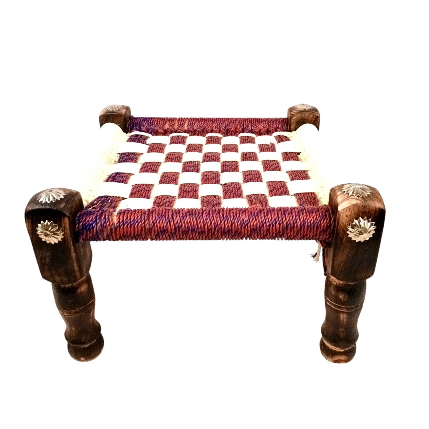 Wooden Pidha Stool | Rajasthani Handicraft Mudda Pidda Bajot | Small-Sized Khatli Charpai Chowki - 11 Inch - Apkamart #Style_Design 1