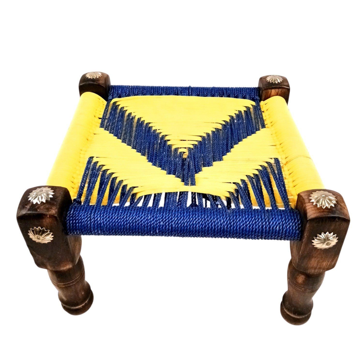 Wooden Pidha Stool | Rajasthani Handicraft Mudda Pidda Bajot | Small-Sized Khatli Charpai Chowki - 11 Inch - Apkamart #Style_Design 1