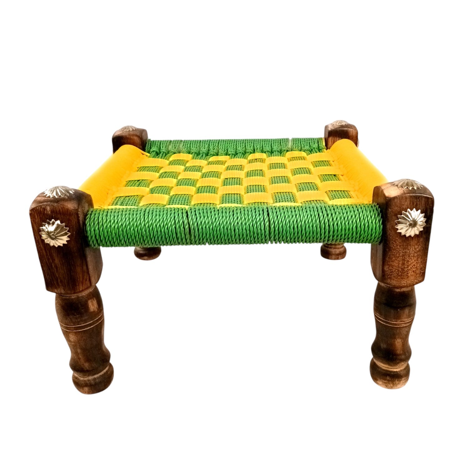 Wooden Pidha Stool | Rajasthani Handicraft Mudda Pidda Bajot | Small-Sized Khatli Charpai Chowki - 11 Inch - Apkamart #Style_Design 2