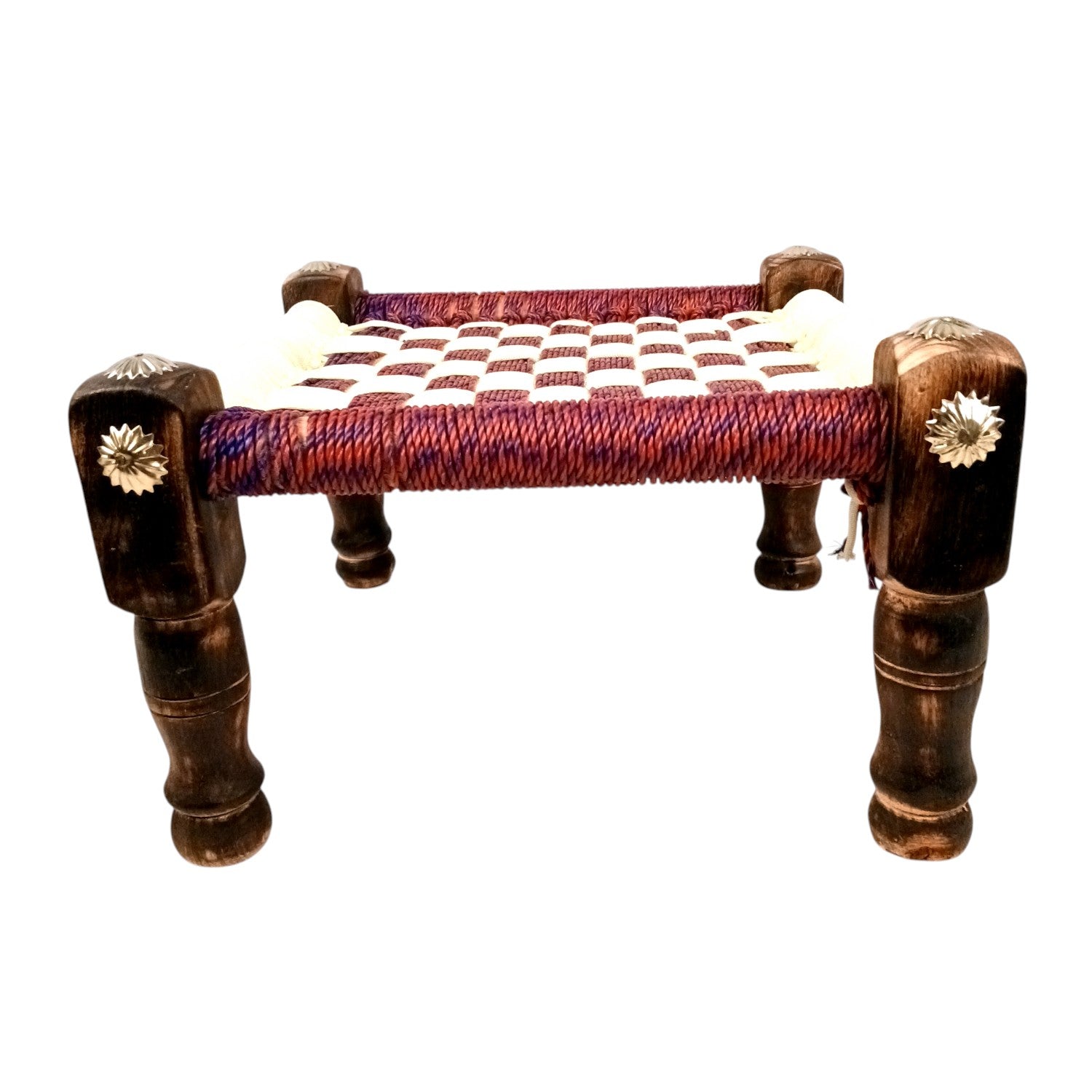 Wooden Pidha Stool | Rajasthani Handicraft Mudda Pidda Bajot | Small-Sized Khatli Charpai Chowki - 11 Inch - Apkamart #Style_Design 1