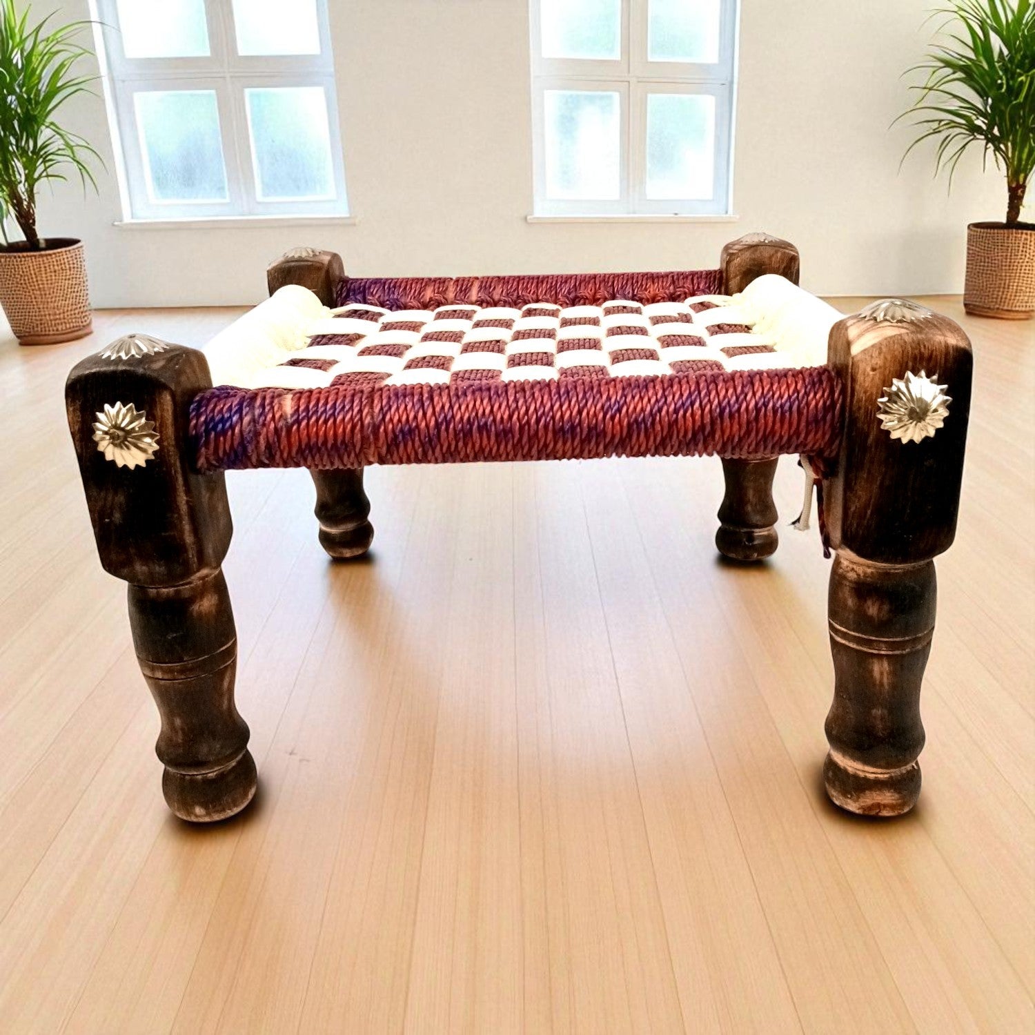 Wooden Pidha Stool | Rajasthani Handicraft Mudda Pidda Bajot | Small-Sized Khatli Charpai Chowki - 11 Inch - Apkamart #Style_Design 1