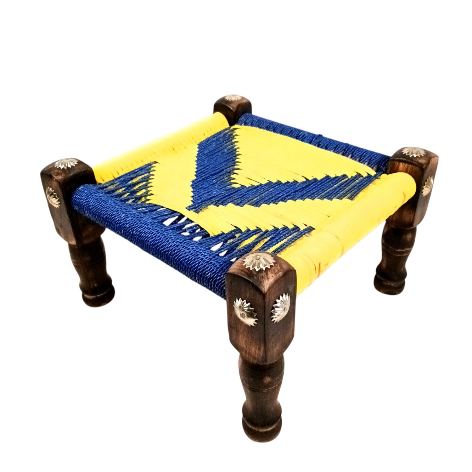 Wooden Pidha Stool | Rajasthani Handicraft Mudda Pidda Bajot | Small-Sized Khatli Charpai Chowki - 11 Inch - Apkamart #Style_Design 1