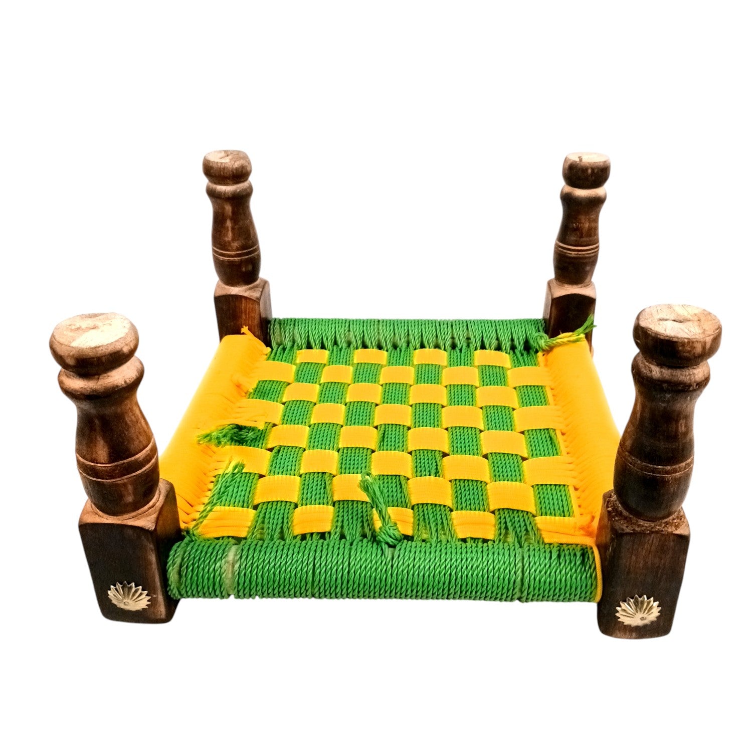 Wooden Pidha Stool | Rajasthani Handicraft Mudda Pidda Bajot | Small-Sized Khatli Charpai Chowki - 11 Inch - Apkamart #Style_Design 2
