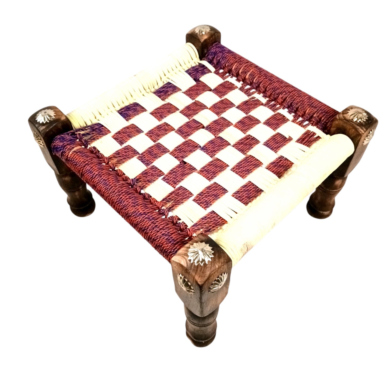Wooden Pidha Stool | Rajasthani Handicraft Mudda Pidda Bajot | Small-Sized Khatli Charpai Chowki - 11 Inch - Apkamart #Style_Design 1
