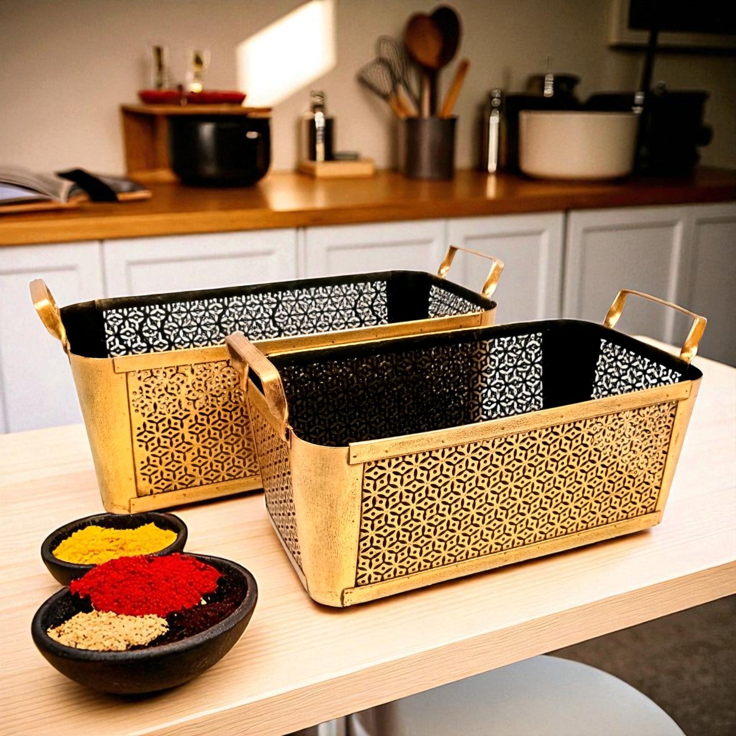 Multipurpose Storage Baskets Set | Decorative Fruit & Utility Organizer for Kitchen, Dining Table & Home Decor-Basket Combo – 17 Inch (Set Of 2) - Apkamart