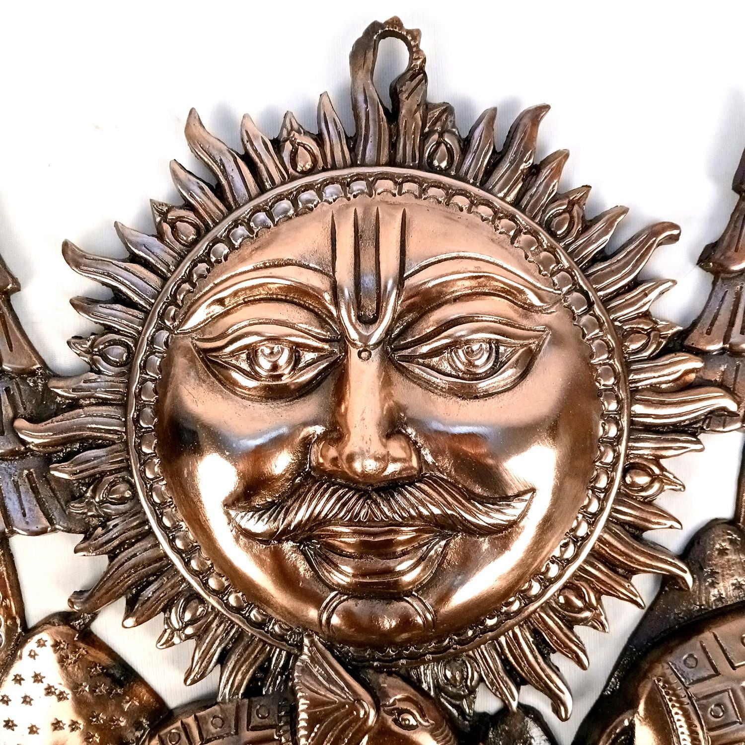 Sun With 3 Elephants Wall Hanging Large Vastu Copper - 20 Inch - Apkamart