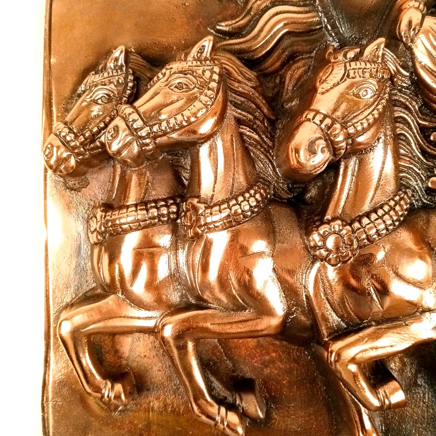 Surya Dev with Seven Running Horses Wall Hanging | Sun God Metal Wall Decor for Home, Living Room & Mandir | Vastu Auspicious Decorative Wall Art for Gifting - 20 Inch - Apkamart