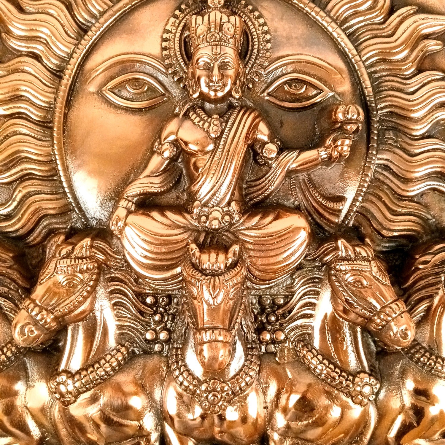 Surya Dev with Seven Running Horses Wall Hanging | Sun God Metal Wall Decor for Home, Living Room & Mandir | Vastu Auspicious Decorative Wall Art for Gifting - 20 Inch - Apkamart
