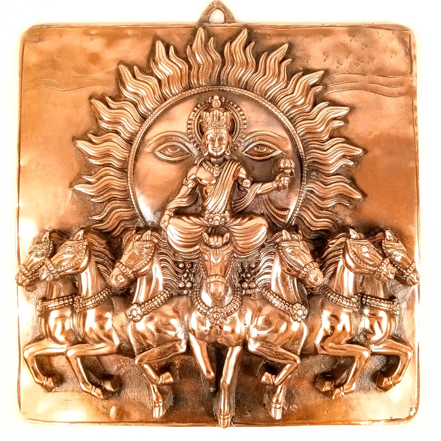 Surya Dev with Seven Running Horses Wall Hanging | Sun God Metal Wall Decor for Home, Living Room & Mandir | Vastu Auspicious Decorative Wall Art for Gifting - 20 Inch - Apkamart