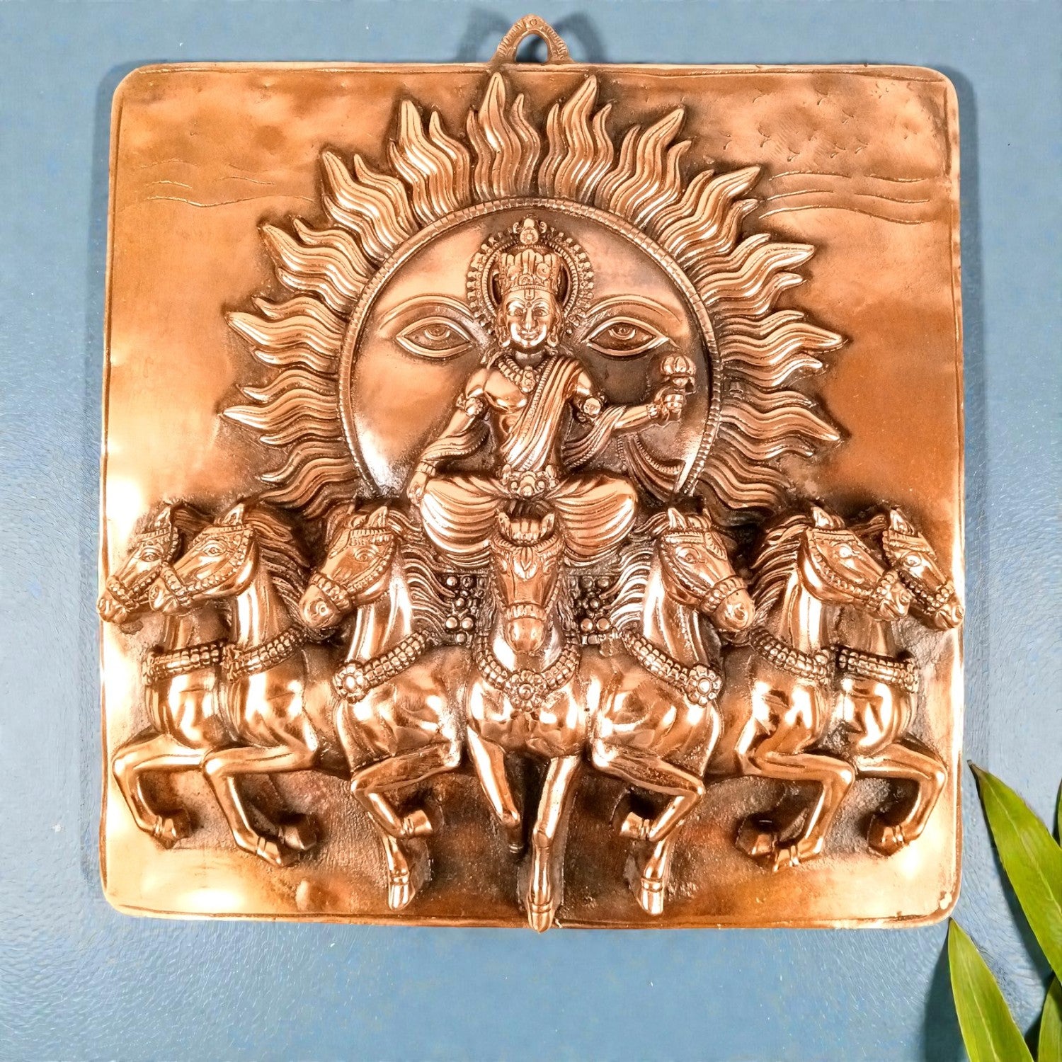 Surya Dev with Seven Running Horses Wall Hanging | Sun God Metal Wall Decor for Home, Living Room & Mandir | Vastu Auspicious Decorative Wall Art for Gifting - 20 Inch - Apkamart