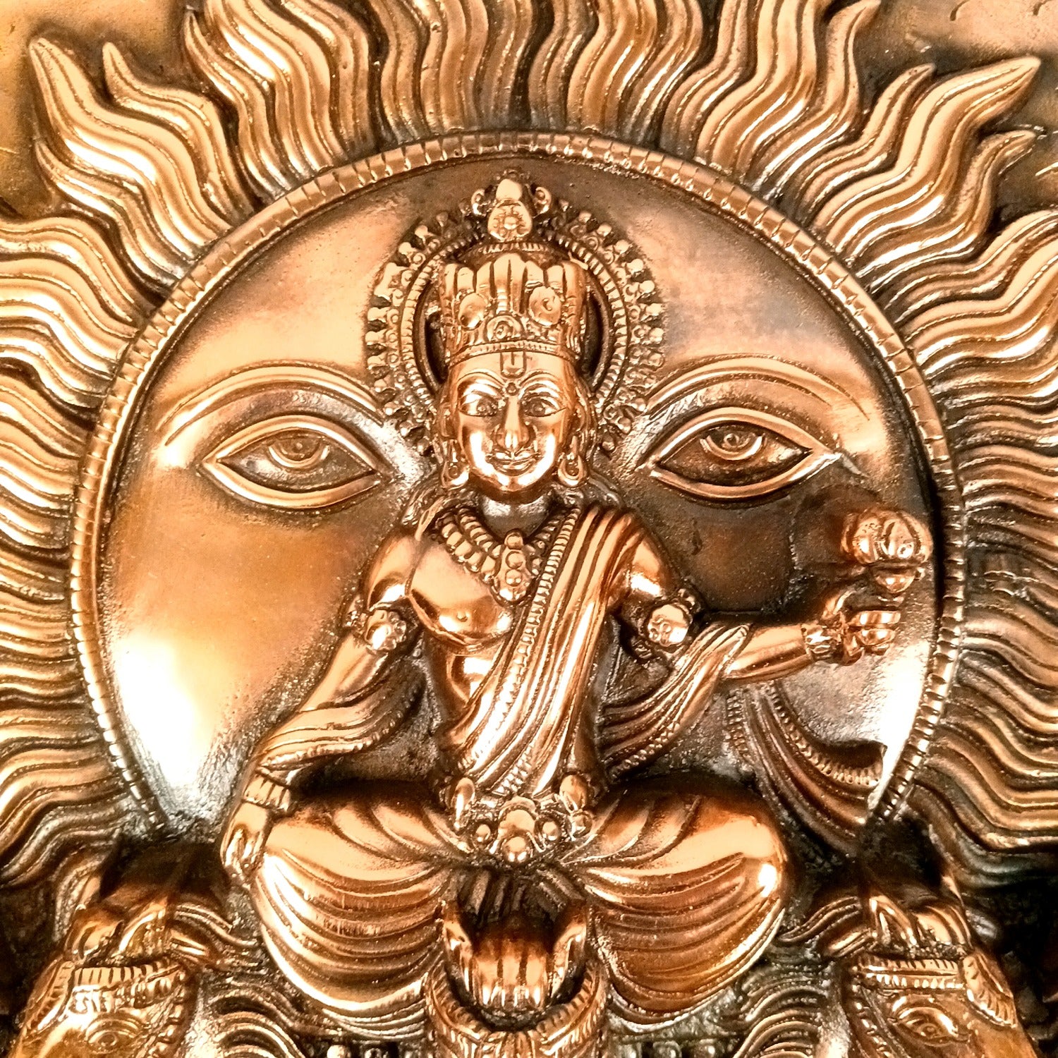 Surya Dev with Seven Running Horses Wall Hanging | Sun God Metal Wall Decor for Home, Living Room & Mandir | Vastu Auspicious Decorative Wall Art for Gifting - 20 Inch - Apkamart