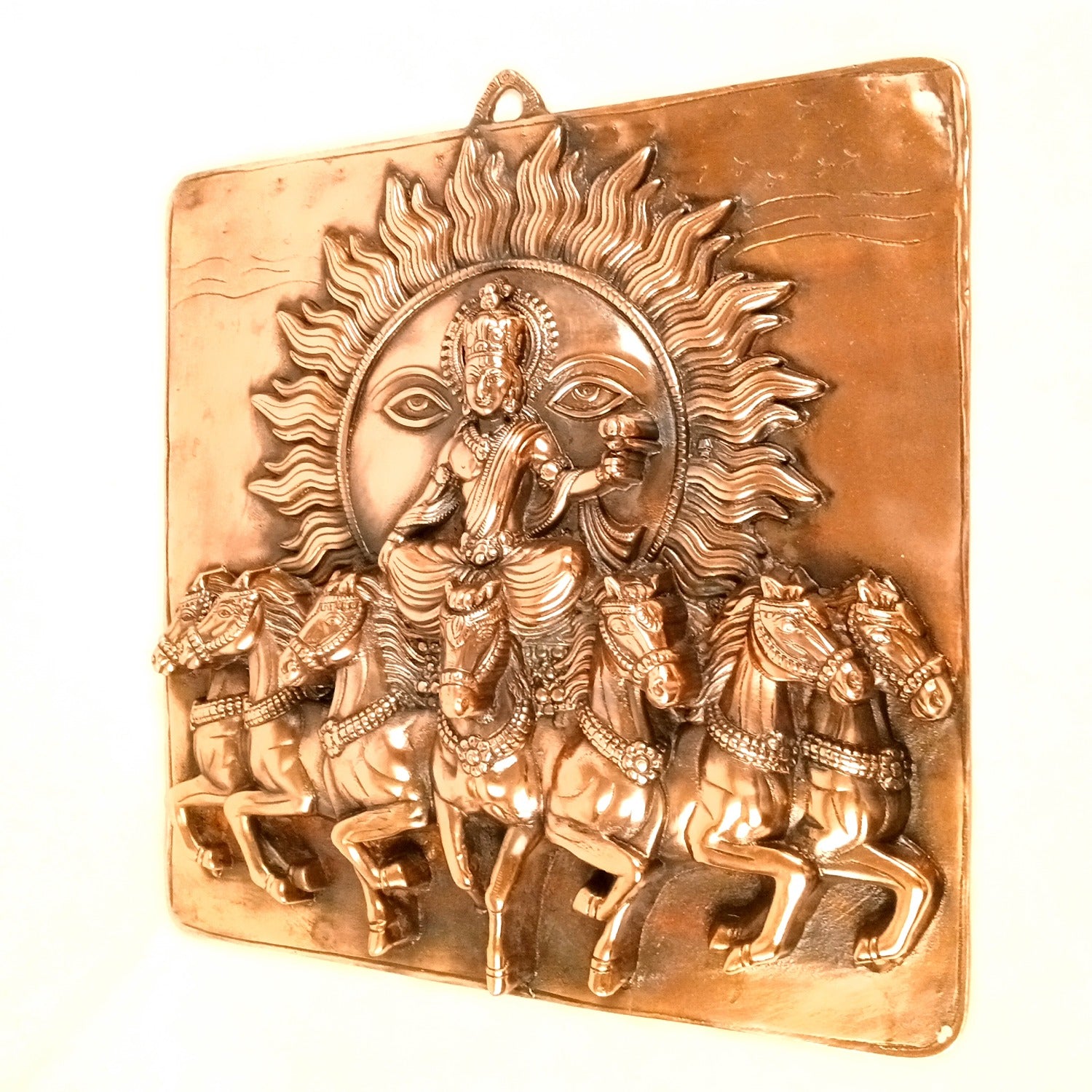 Surya Dev with Seven Running Horses Wall Hanging | Sun God Metal Wall Decor for Home, Living Room & Mandir | Vastu Auspicious Decorative Wall Art for Gifting - 20 Inch - Apkamart