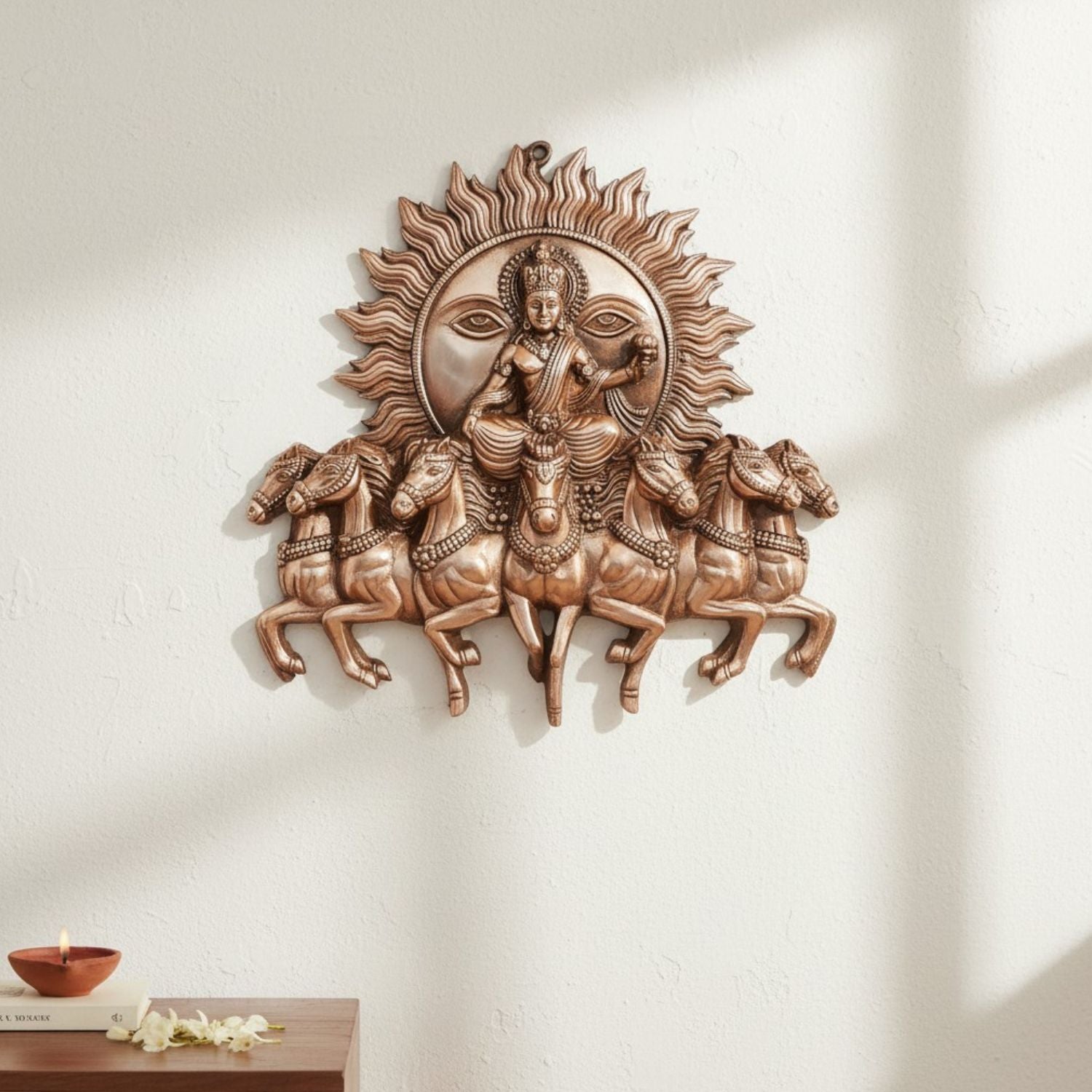 Sun with Seven Horses Metal Wall Hanging – 18 Inch - Apkamart