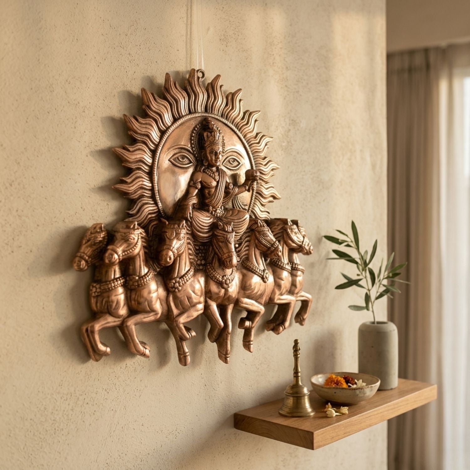 Sun with Seven Horses Metal Wall Hanging – 18 Inch - Apkamart