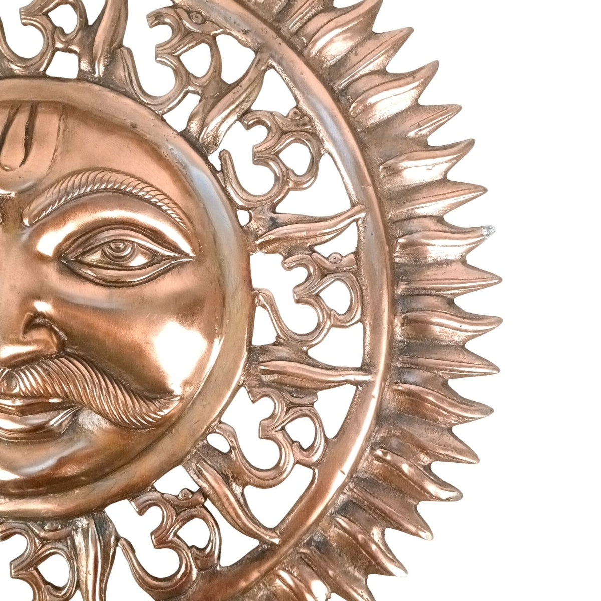 Surya Dev Wall Hanging with Om, Alloy-Copper – 22 Inch-Apkamart