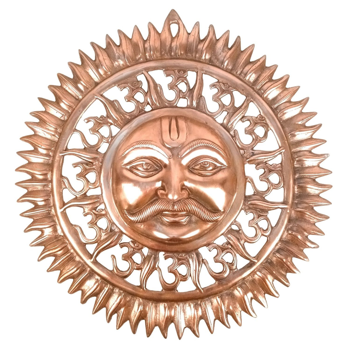 Surya Dev Wall Hanging with Om, Alloy-Copper – 22 Inch-Apkamart