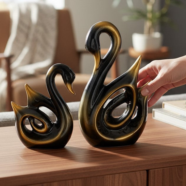 Swan Couple Showpiece Set | Hans Pair Showpiece Duck Statue for Home, Table & Office Décor | Romantic Gift for Him & Her | Wediing Anniversary Gift - (Set Of 2) - Apkamart