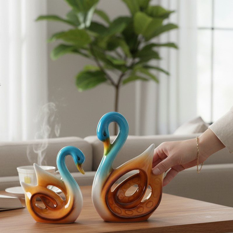 Swan Couple Showpiece Set | Hans Pair Showpiece Duck Statue for Home, Table & Office Décor | Romantic Gift for Him & Her | Wediing Anniversary Gift - (Set Of 2) - Apkamart