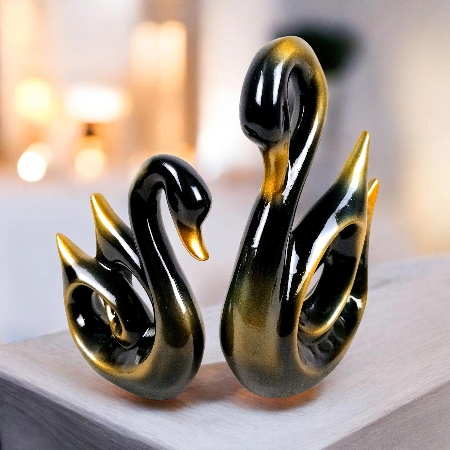 Swan Couple Showpiece Set | Hans Pair Showpiece Duck Statue for Home, Table & Office Décor | Romantic Gift for Him & Her | Wediing Anniversary Gift - (Set Of 2) - Apkamart