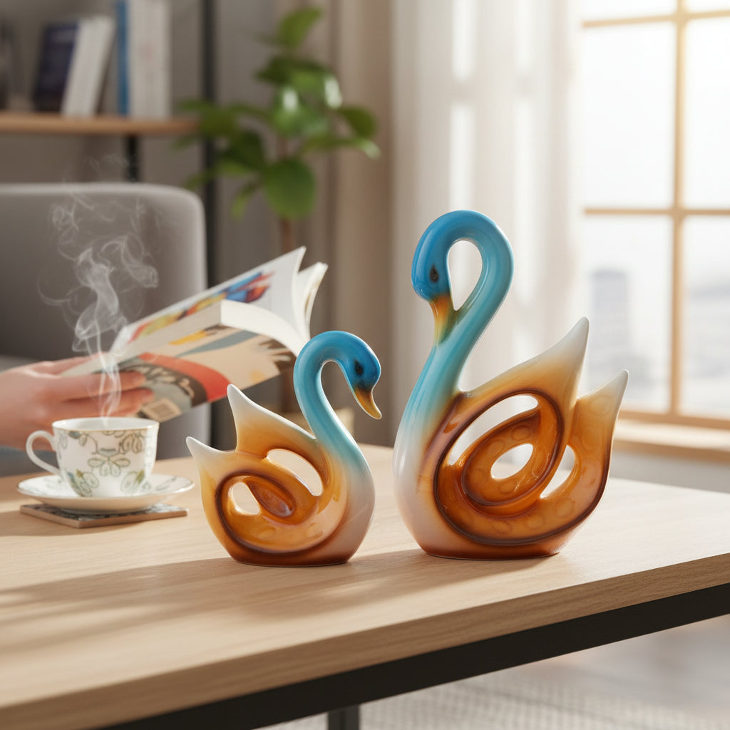 Swan Couple Showpiece Set | Hans Pair Showpiece Duck Statue for Home, Table & Office Décor | Romantic Gift for Him & Her | Wediing Anniversary Gift - (Set Of 2) - Apkamart