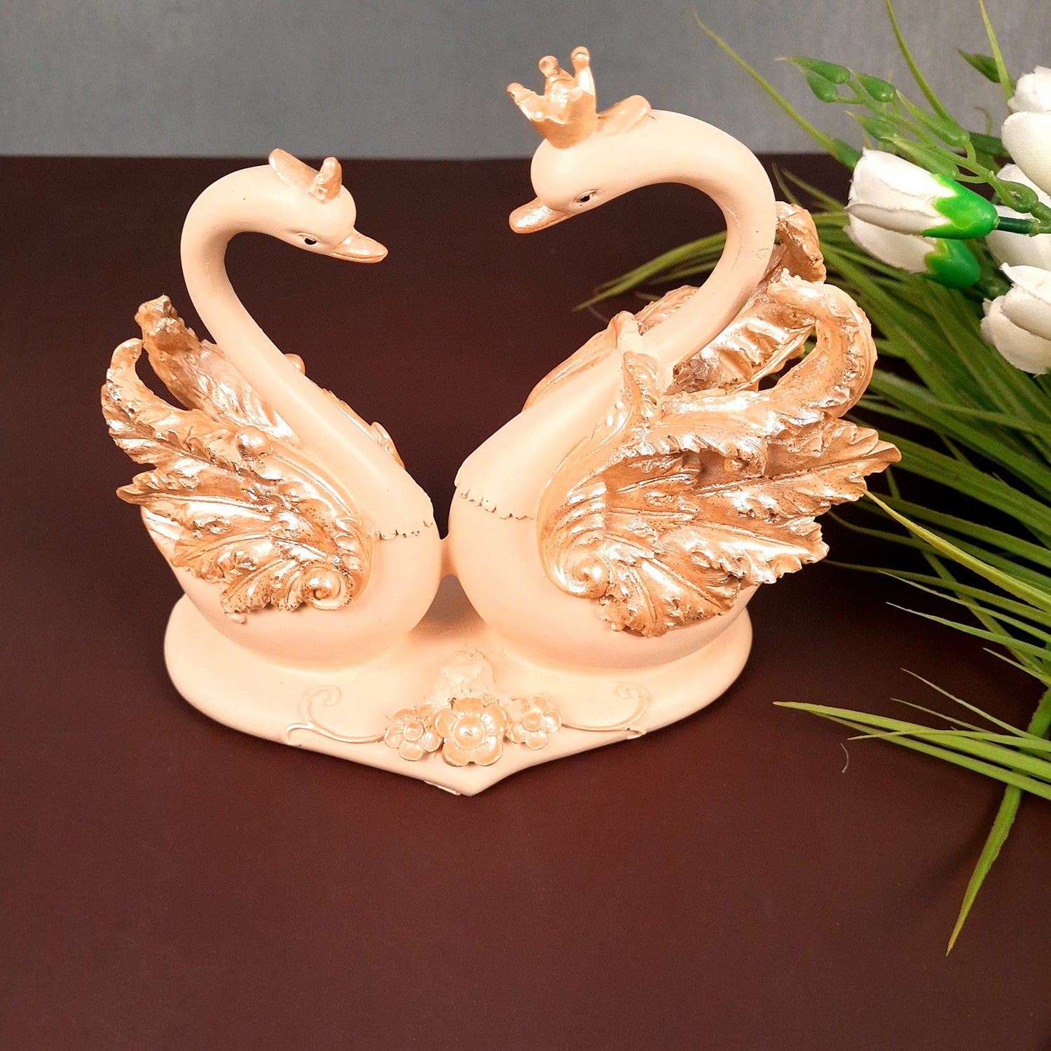 Swan Pair Showpiece | Swan Couple Statue | Kissing Duck Set - For Home, Table, Office, Desk Decor, Gift for him her - 7 inch - apkamart #Style_Design 2