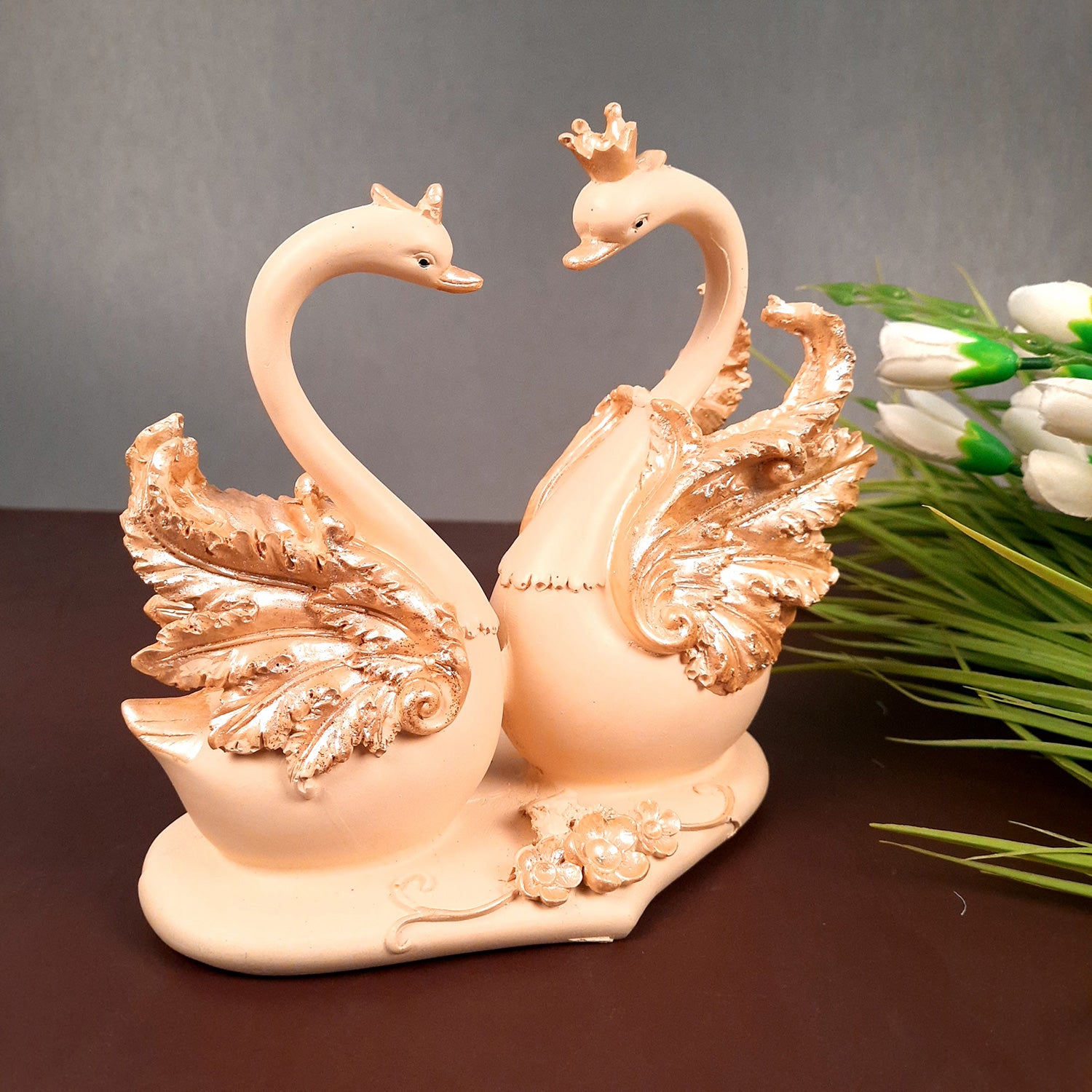 Swan Pair Showpiece | Swan Couple Statue | Kissing Duck Set - For Home, Table, Office, Desk Decor, Gift for him her - 7 inch - apkamart #Style_Design 2