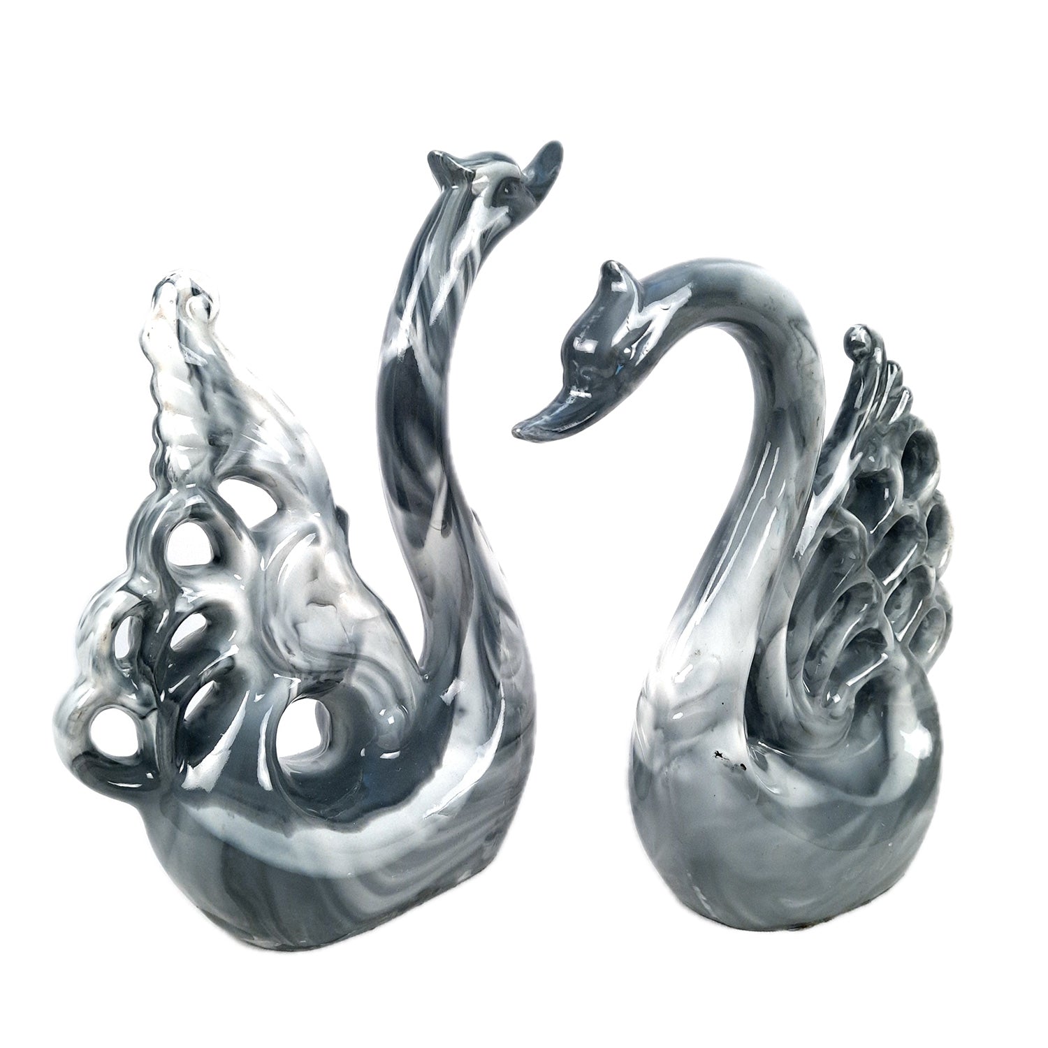 Swan Pair Showpiece | Swan Couple Statue | Kissing Duck Set - For Home, Table, Office, Desk Decor, Gift for him her - 10 inch - apkamart #Color_Grey