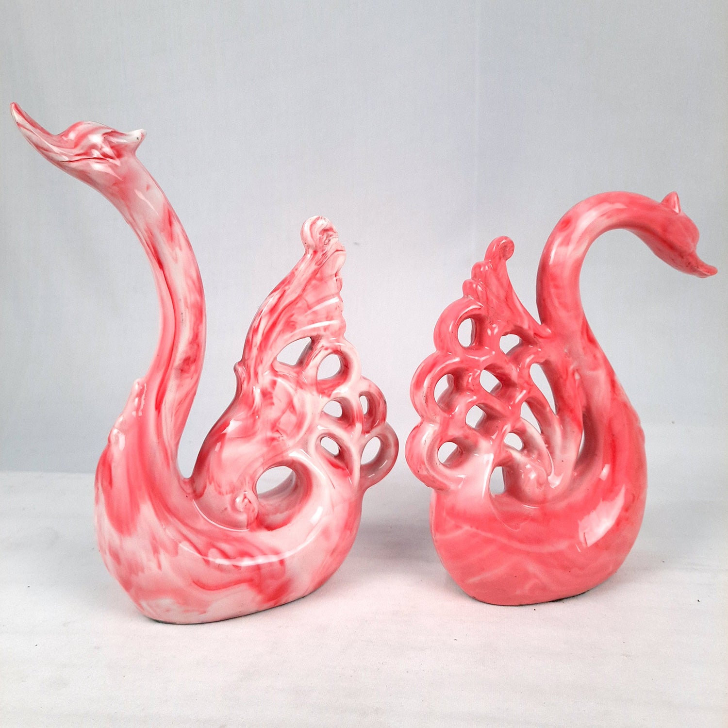 Swan Pair Showpiece | Swan Couple Statue | Kissing Duck Set - For Home, Table, Office, Desk Decor, Gift for him her - 10 inch - apkamart #Color_Pink