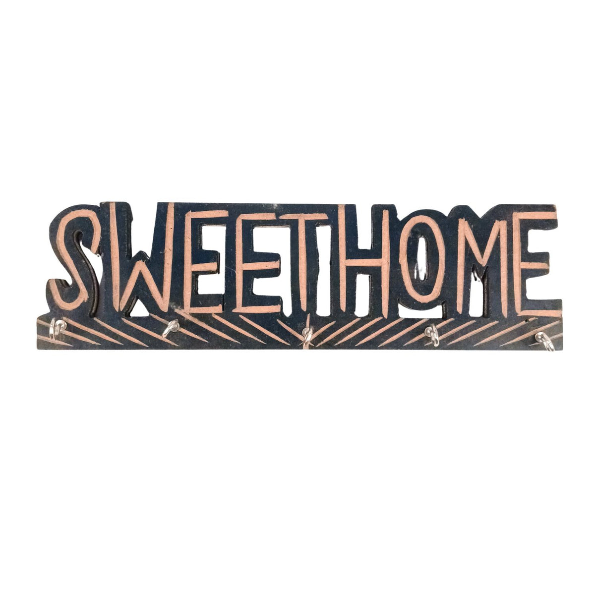 Sweet Home Wooden Key Holder ,5 Hooks Entrance Decor- 12 Inch