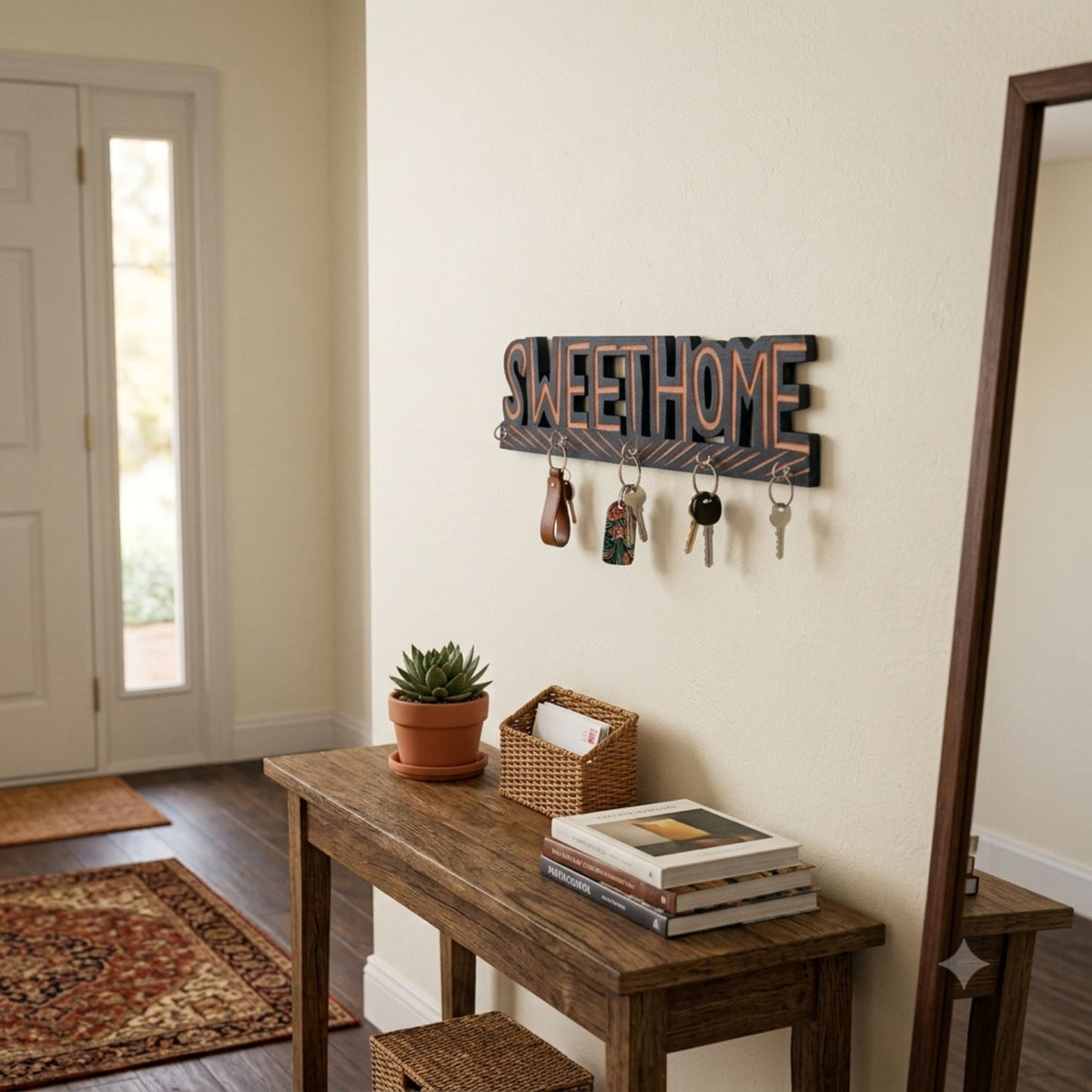 Sweet Home Wooden Key Holder ,5 Hooks Entrance Decor- 12 Inch