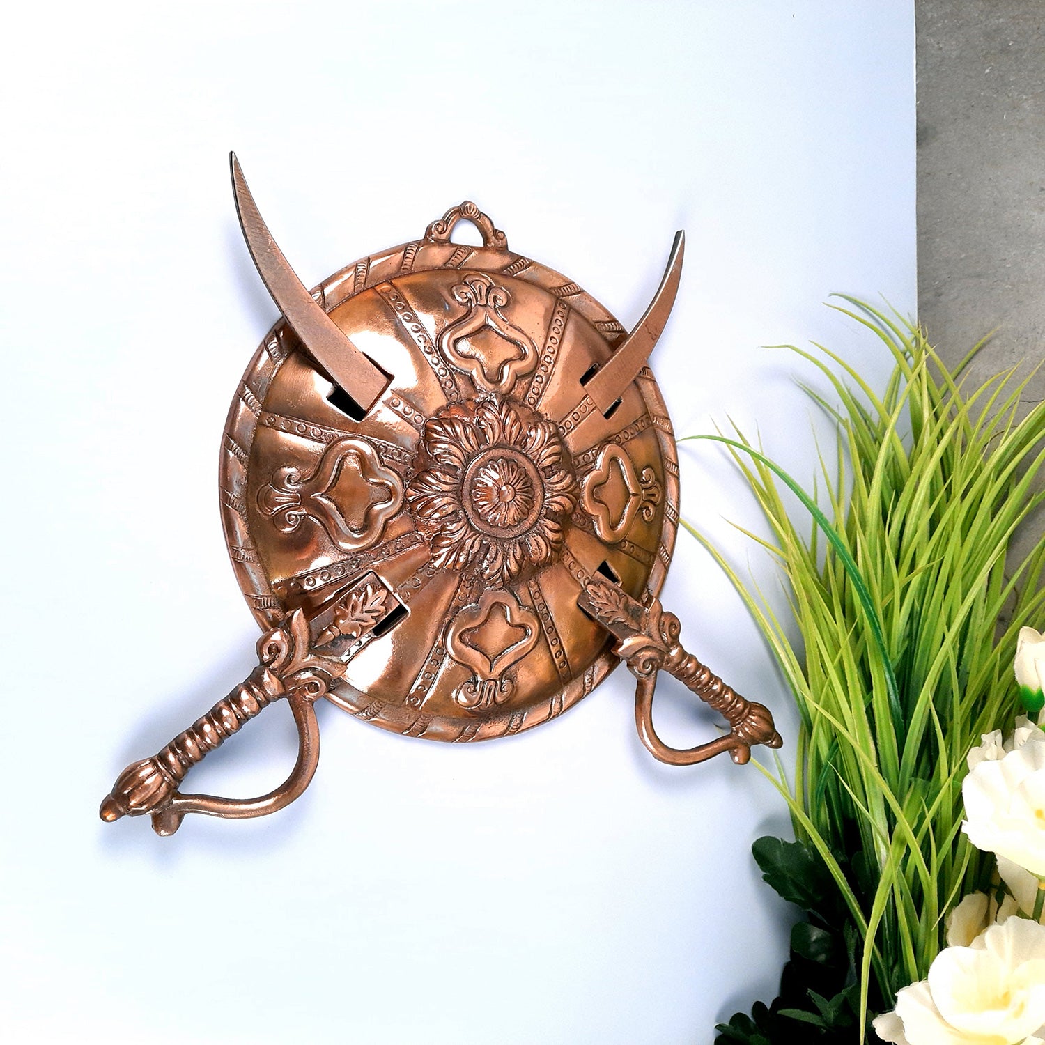 Swords & Shield Wall Hanging | Dhal Talwar Royal Hangings - For Home, Living Room, Wall Decor & Gifts - 13 Inch - apkamart